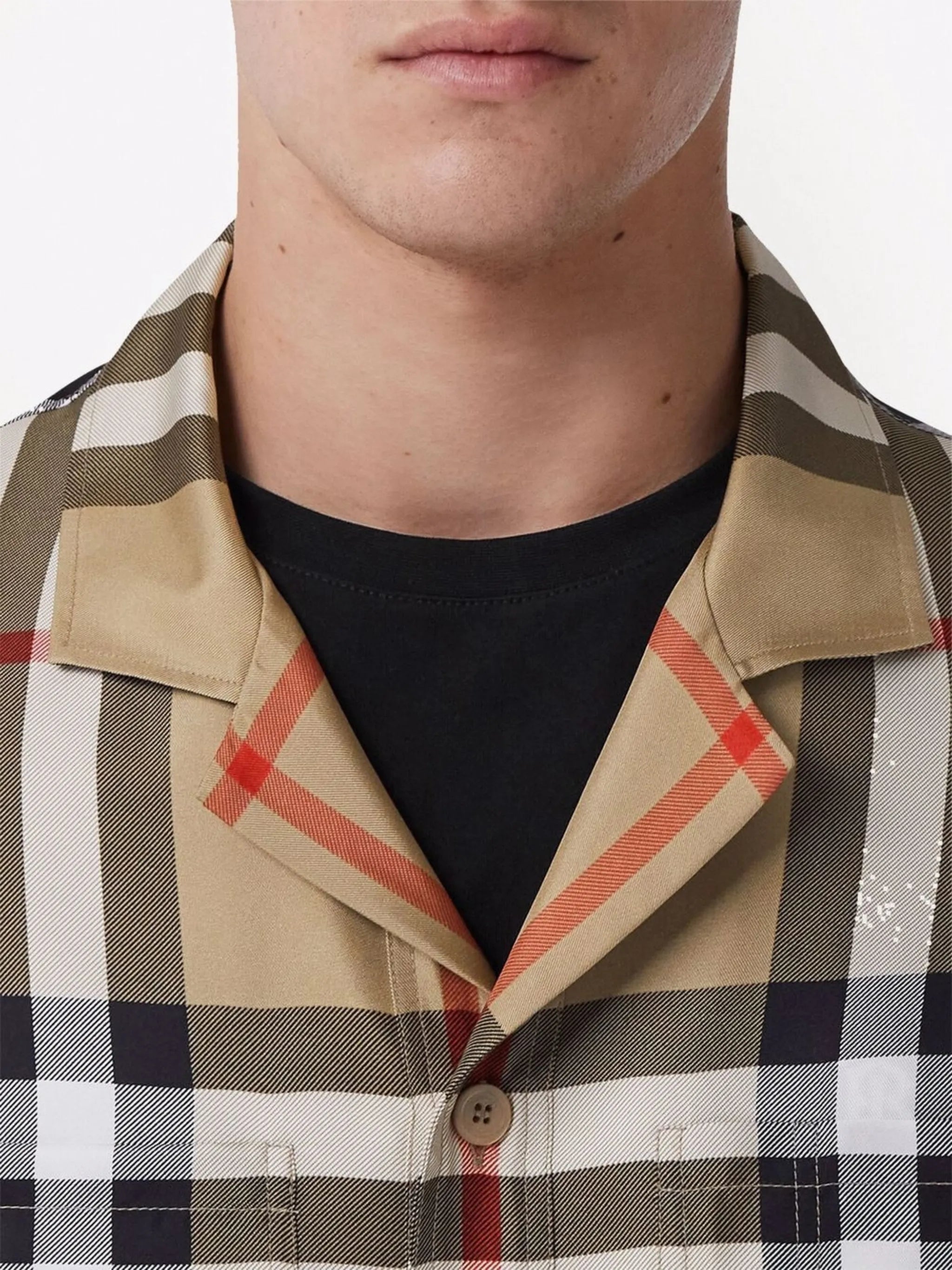 short-sleeve check silk shirt