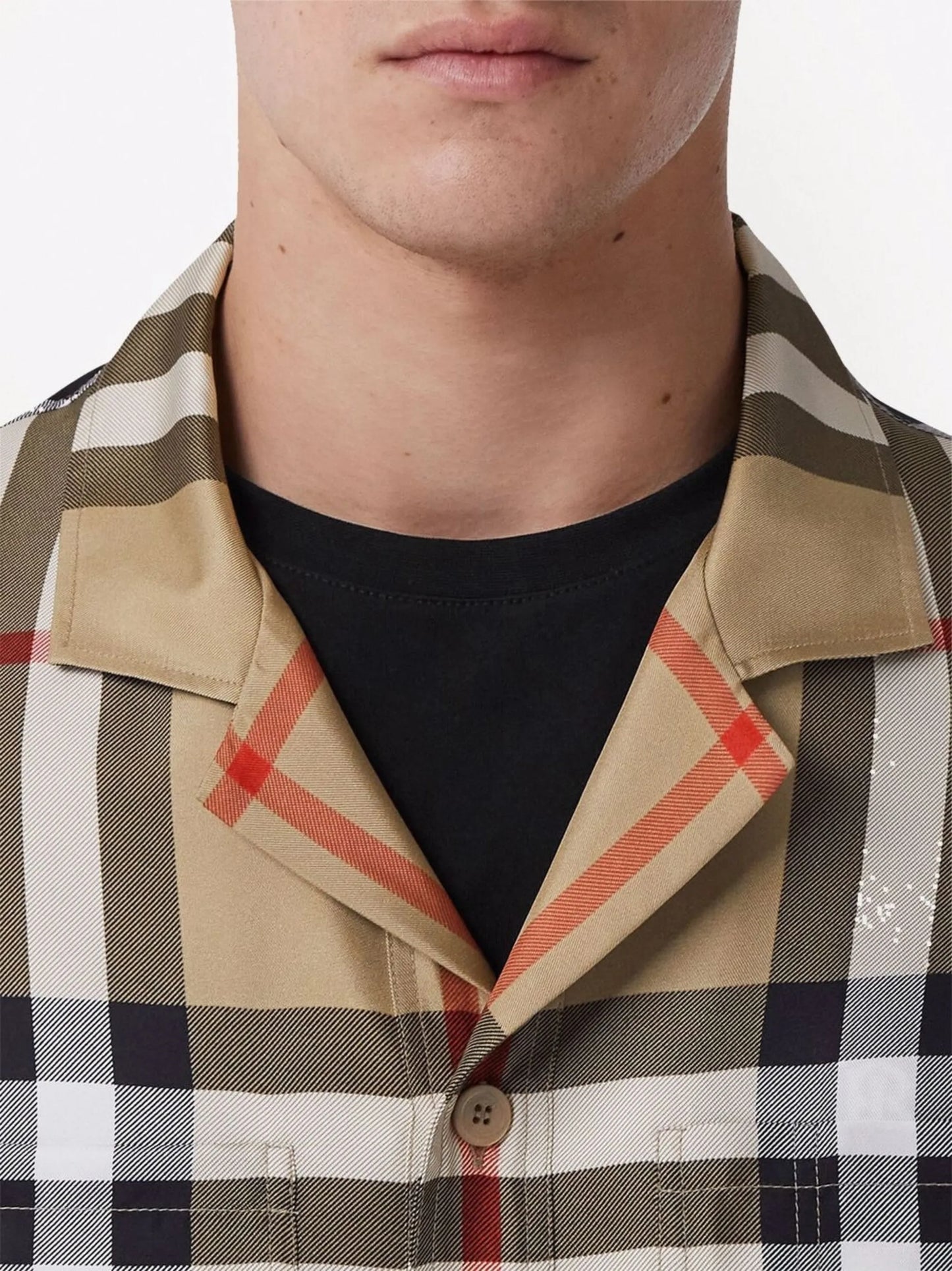 short-sleeve check silk shirt