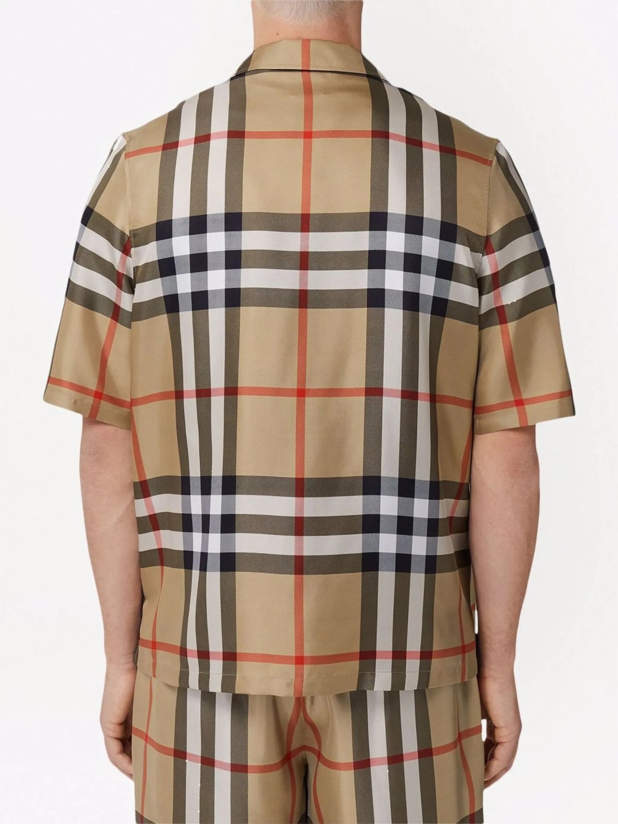 short-sleeve check silk shirt
