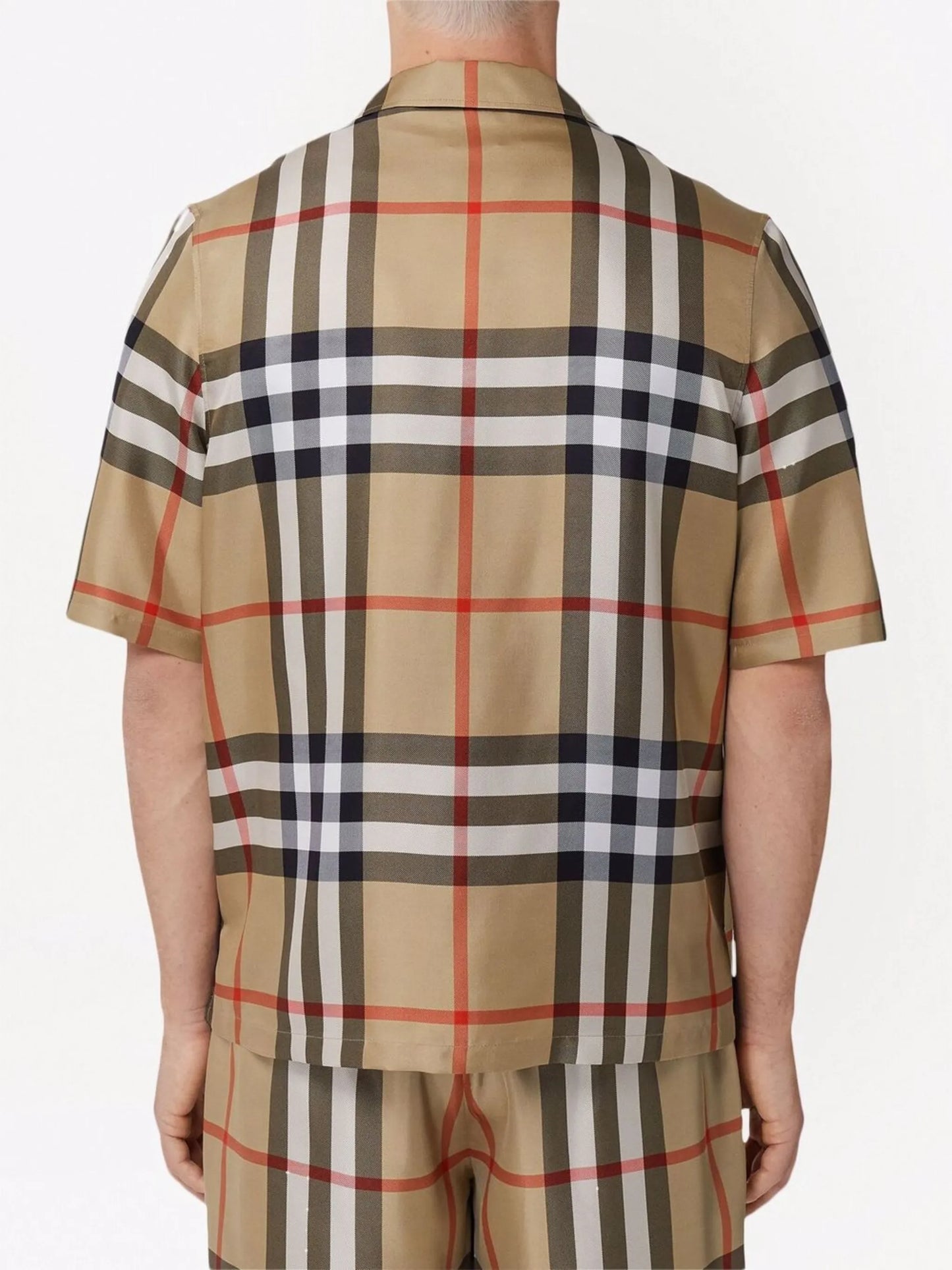 short-sleeve check silk shirt