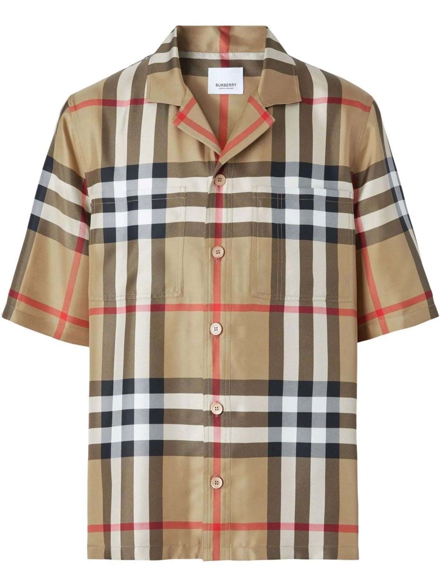short-sleeve check silk shirt