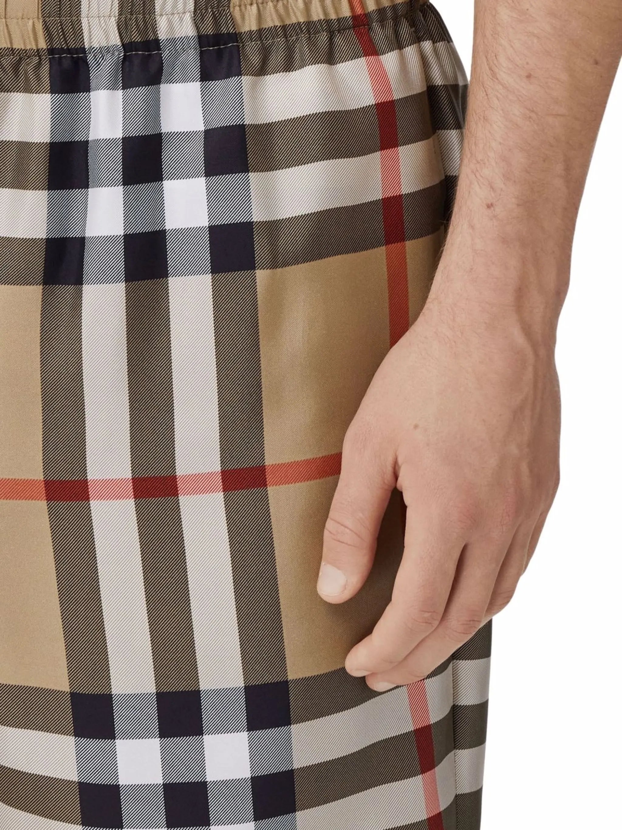 check-print silk shorts