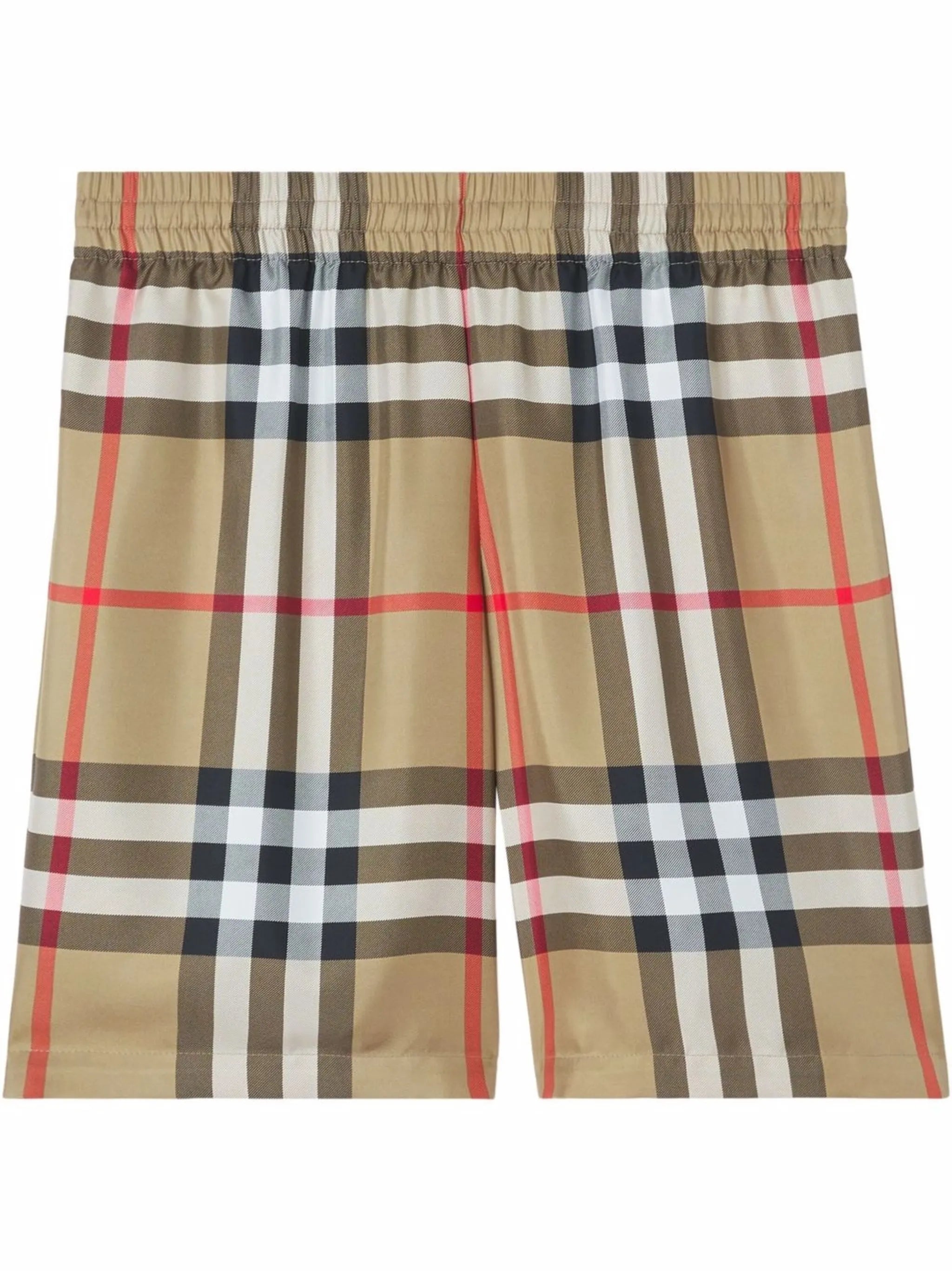 check-print silk shorts
