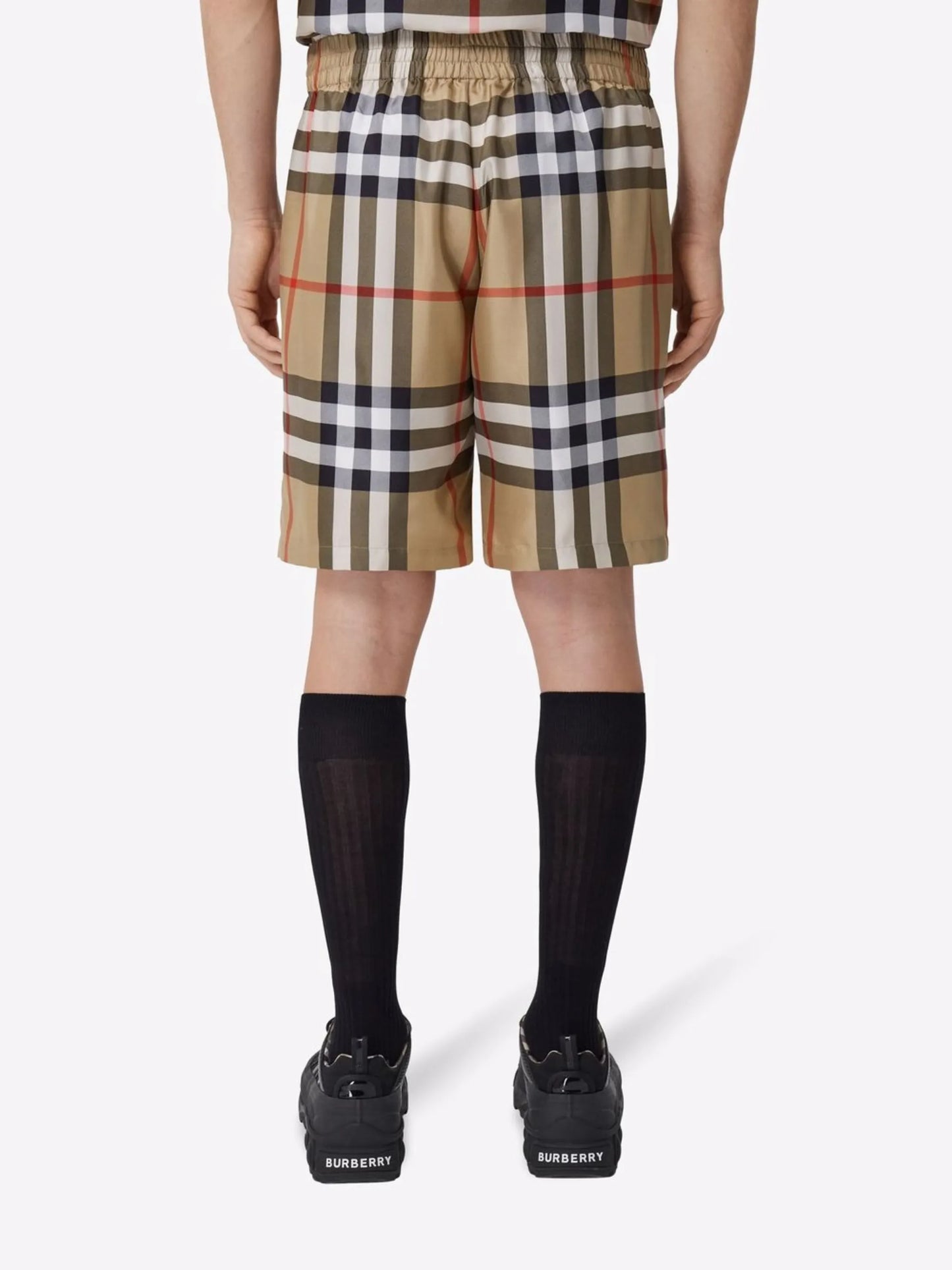 check-print silk shorts