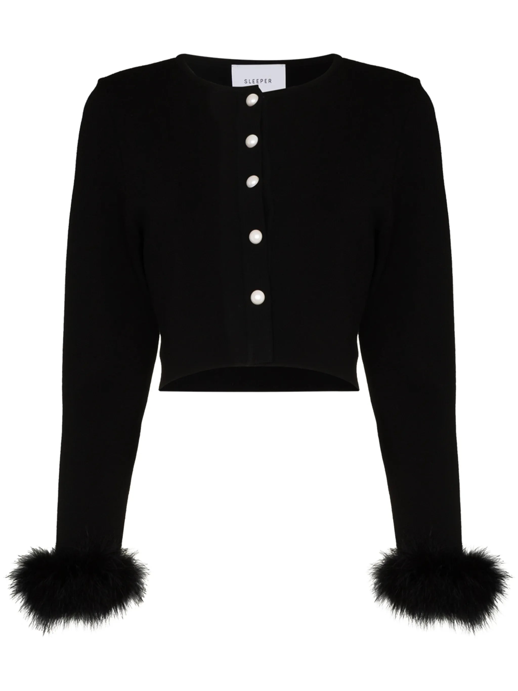 feather-cuff knitted cardigan