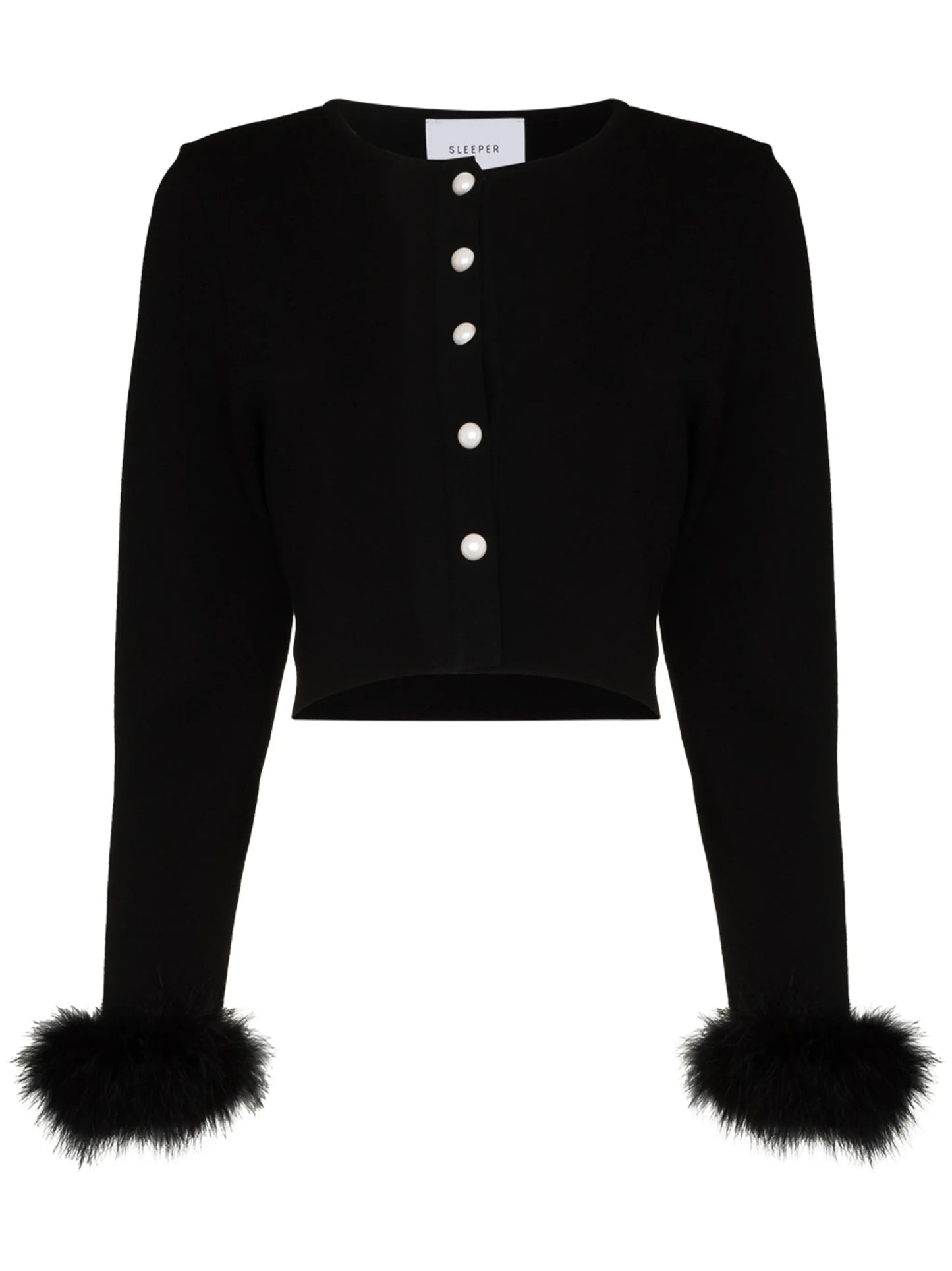feather-cuff knitted cardigan