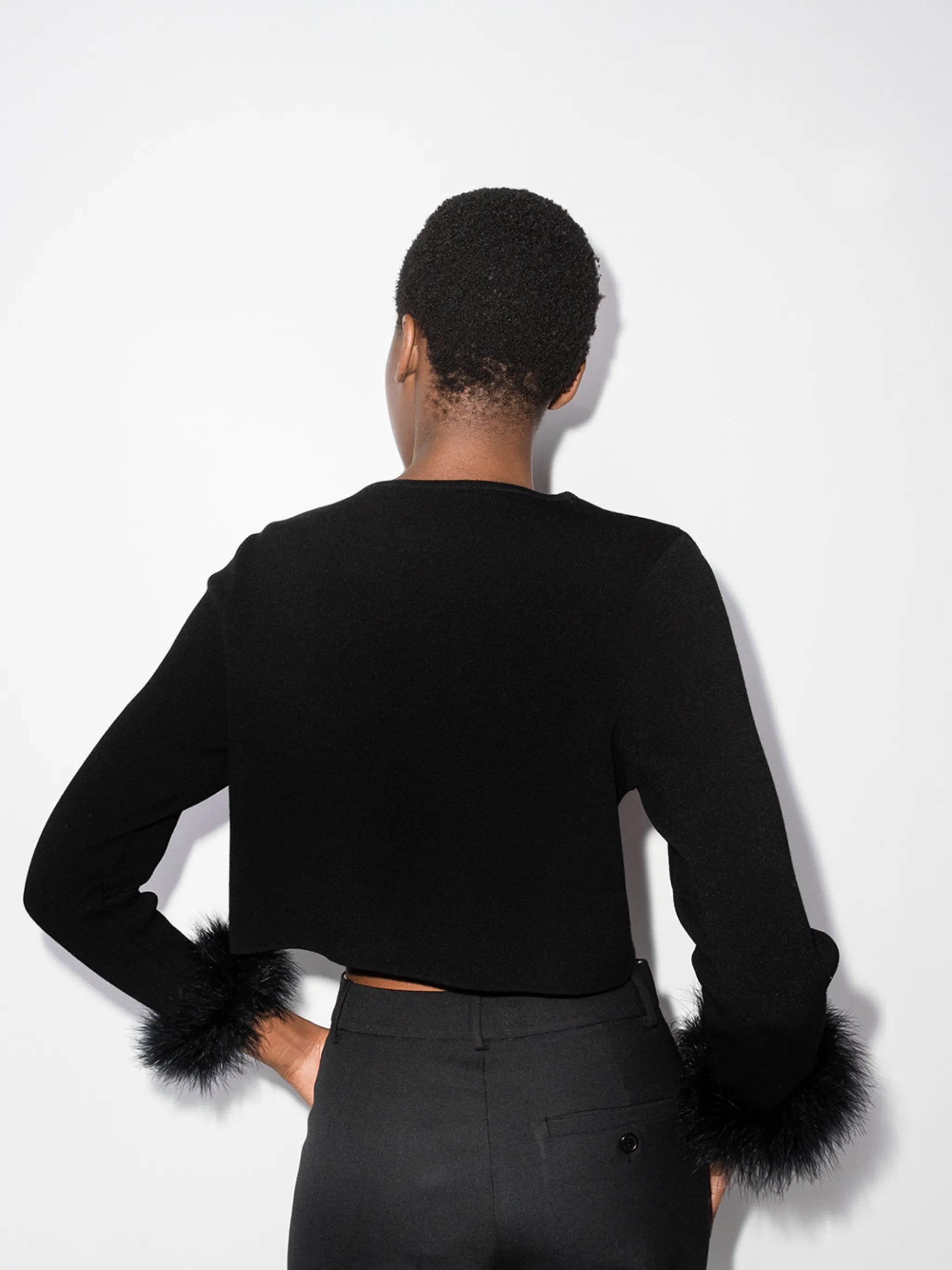 feather-cuff knitted cardigan