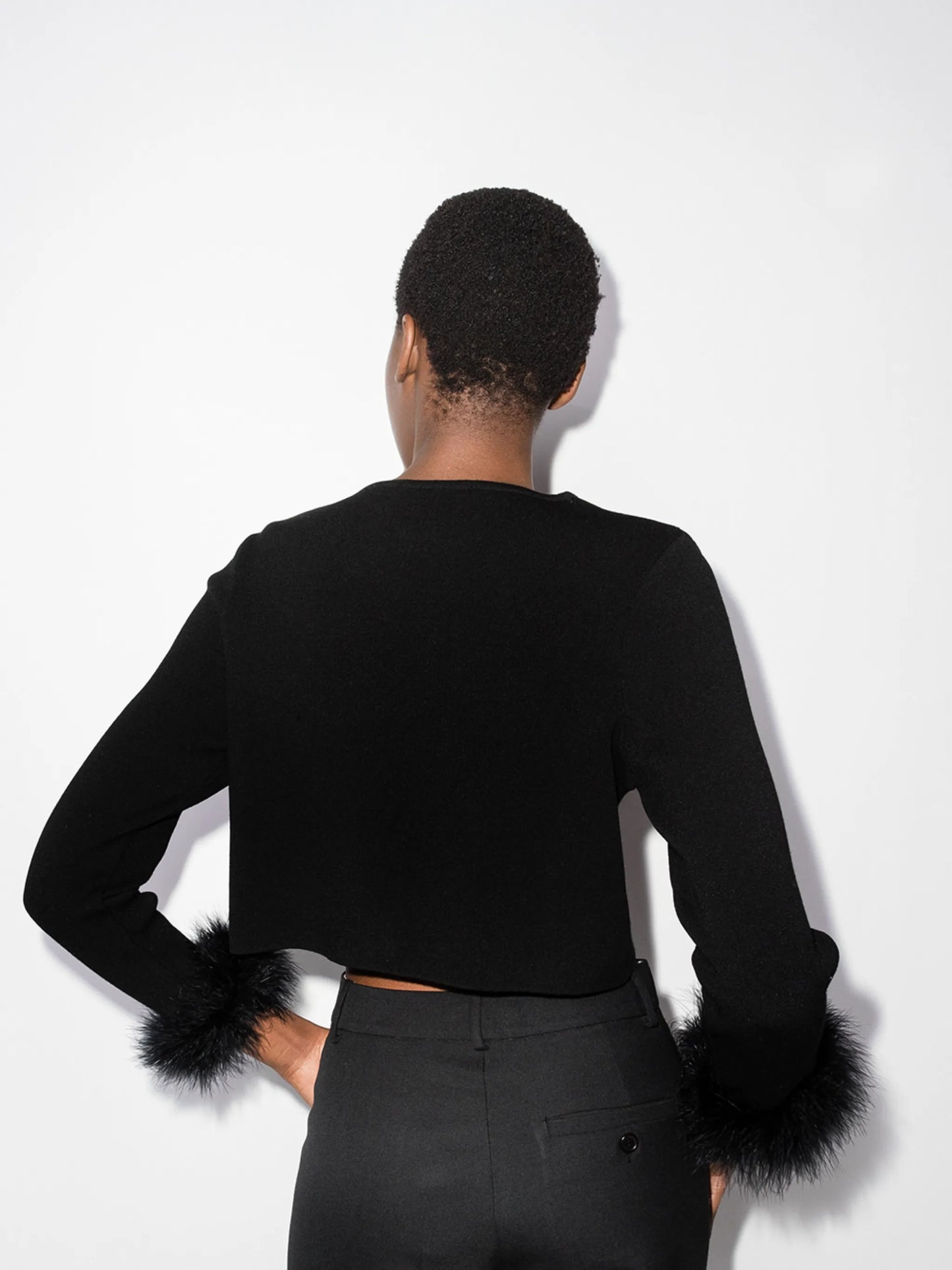 feather-cuff knitted cardigan