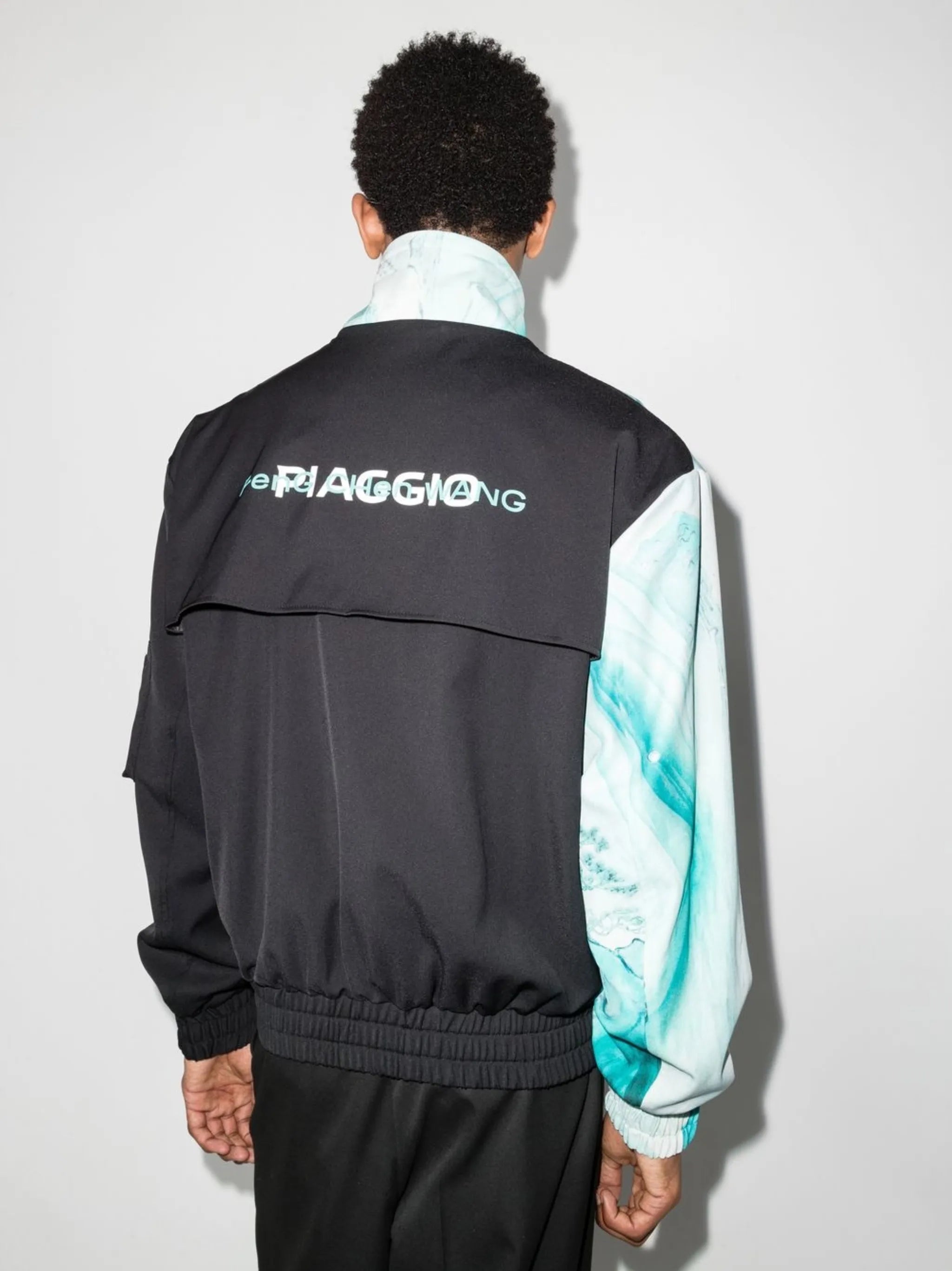 marble-pattern bomber jacket