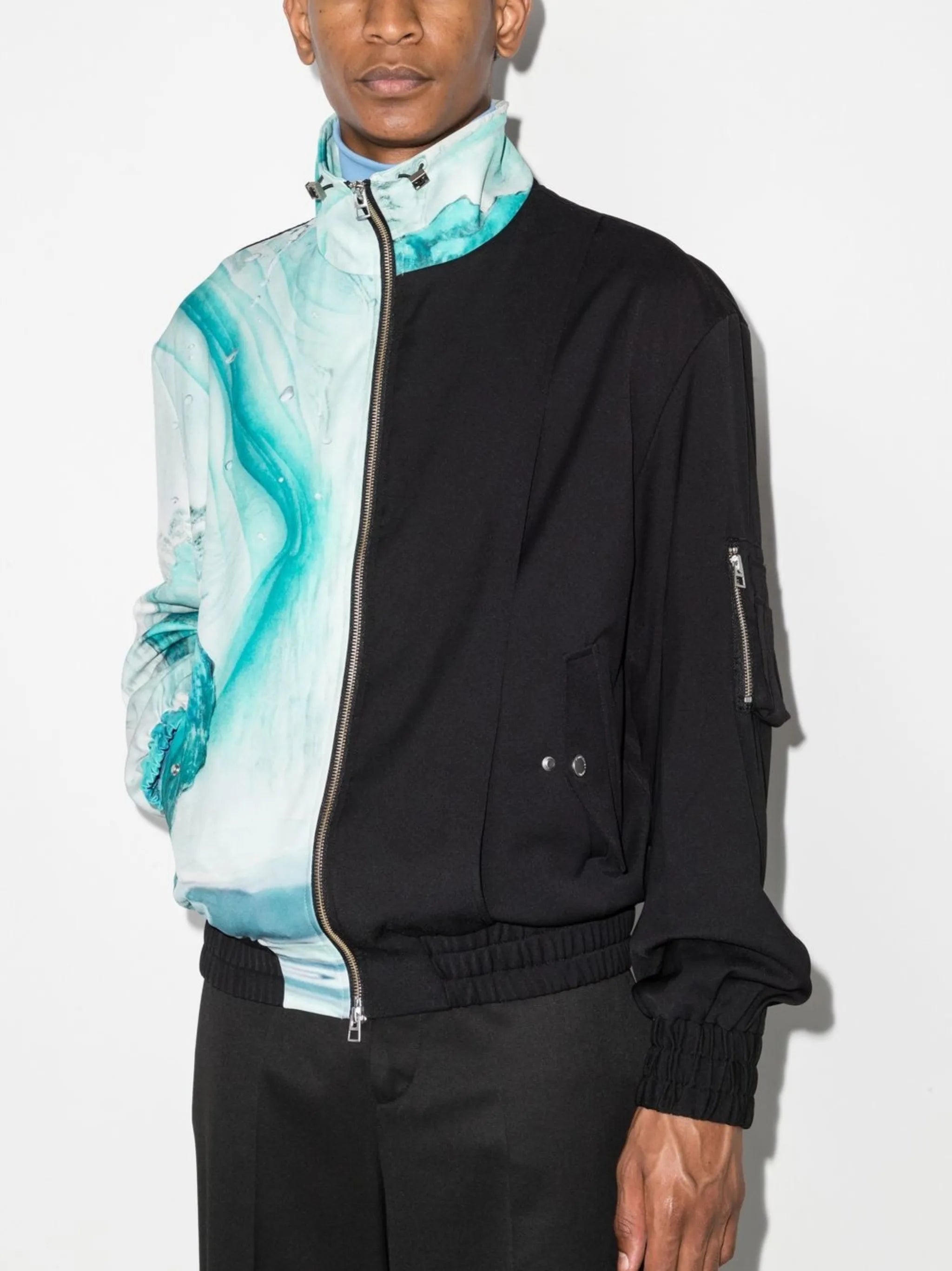 marble-pattern bomber jacket