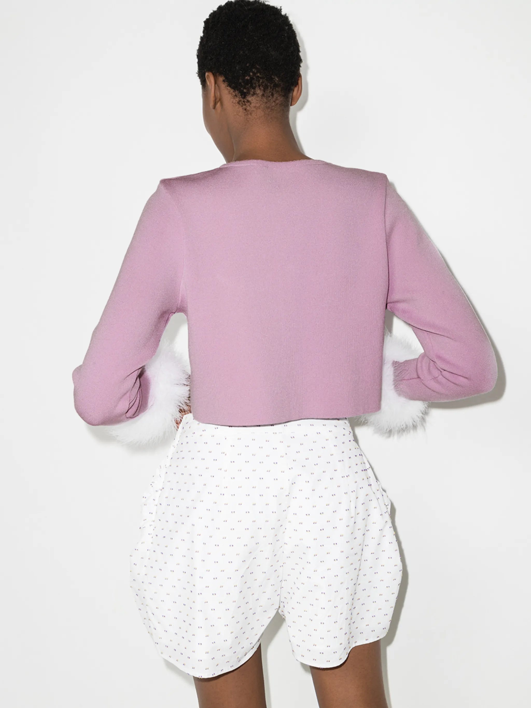 feather-cuff cropped cardigan