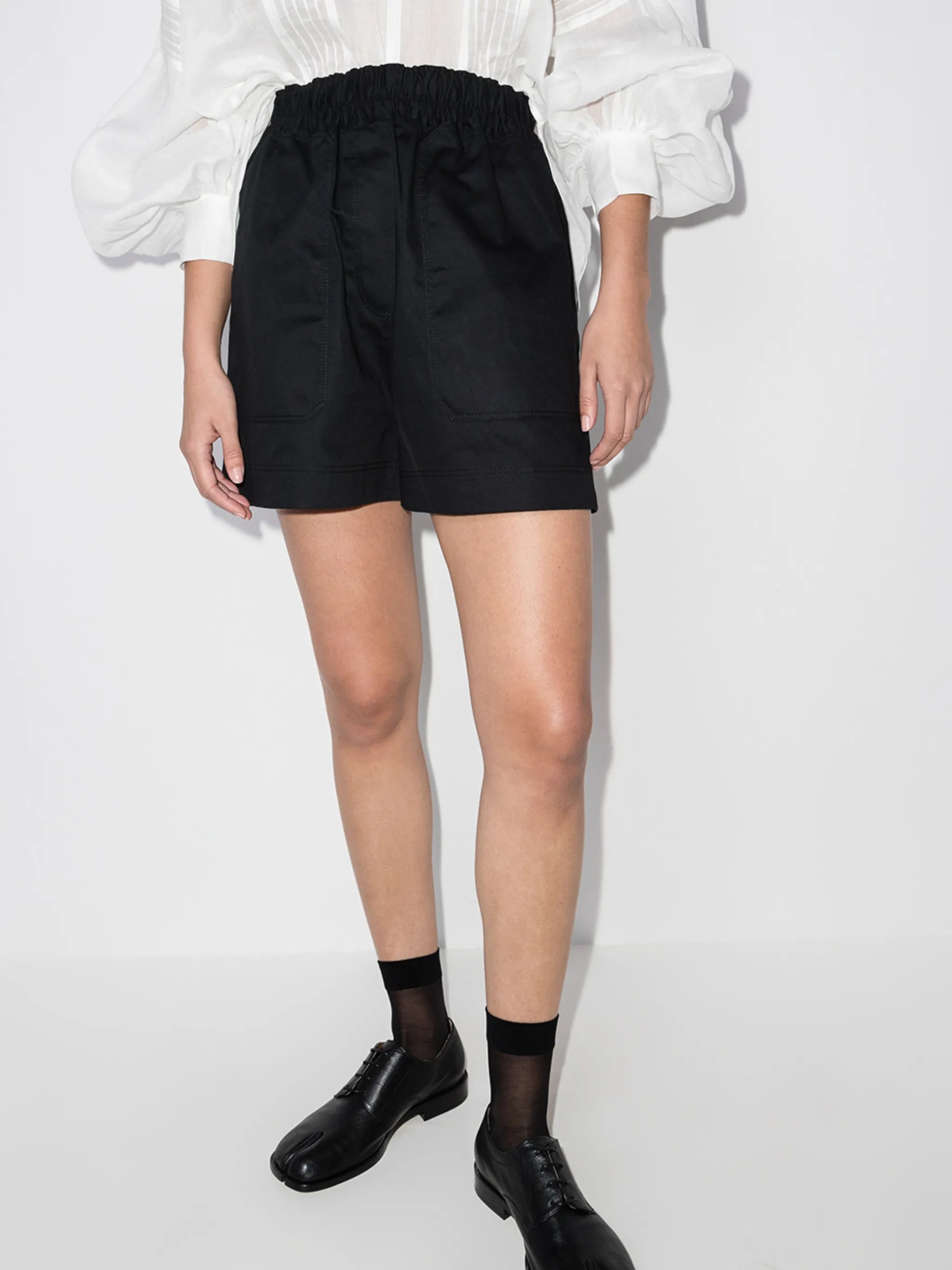 Drill elasticated-waist shorts