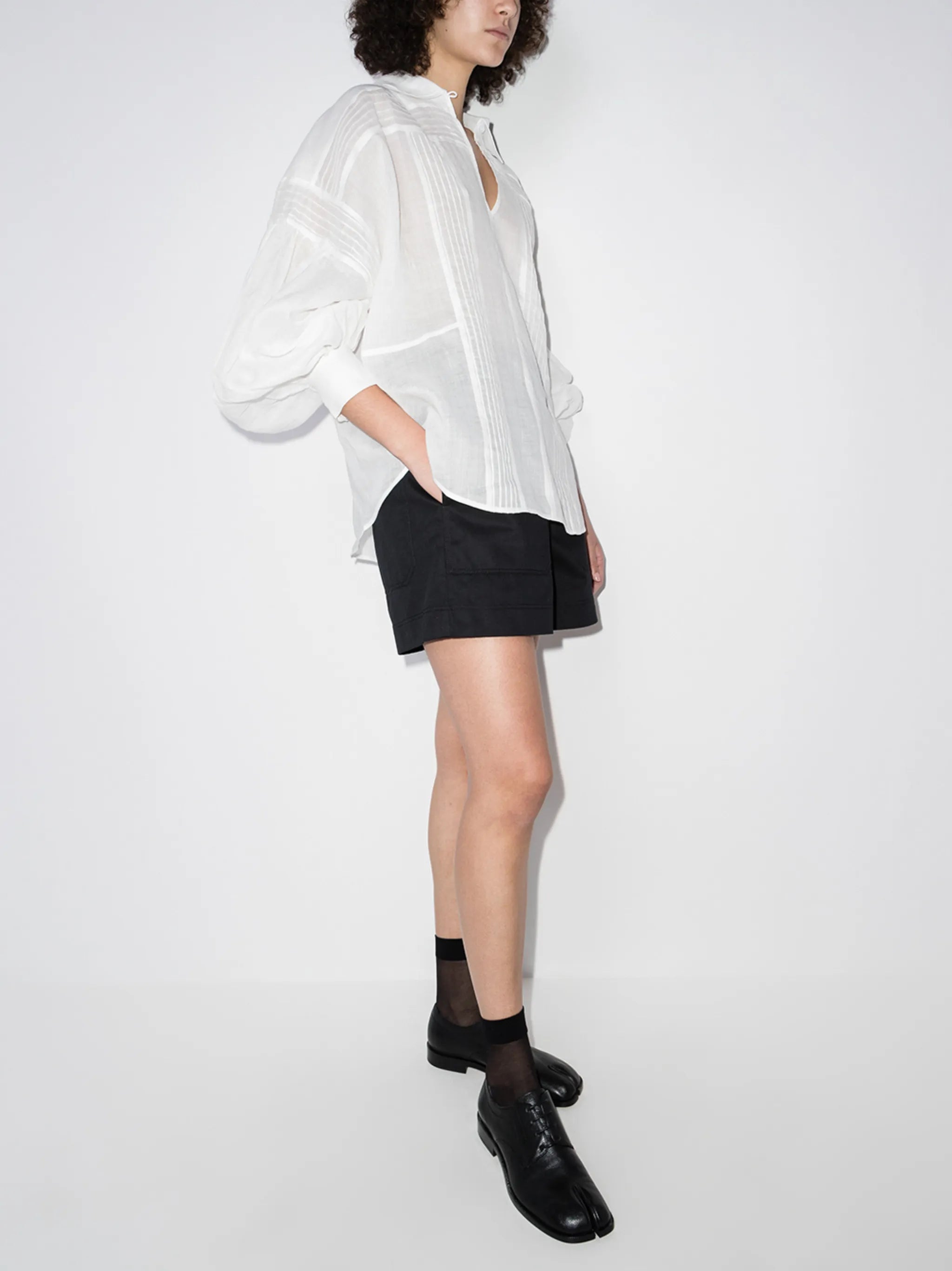 Drill elasticated-waist shorts