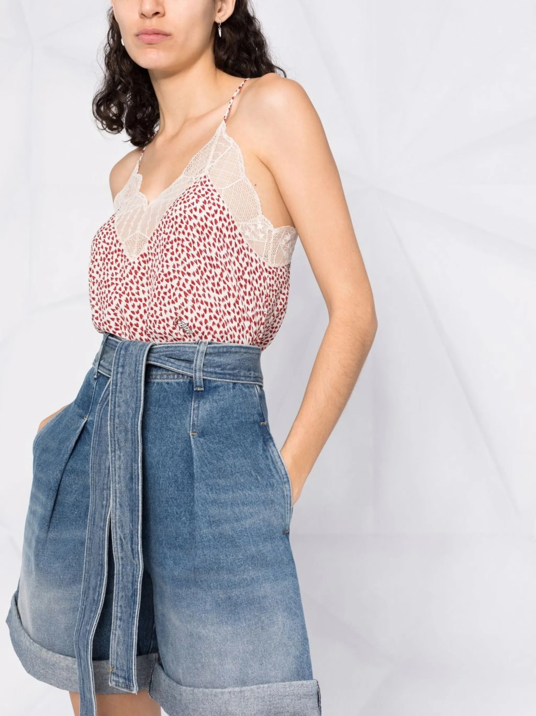 bleach-effect belted tailored shorts