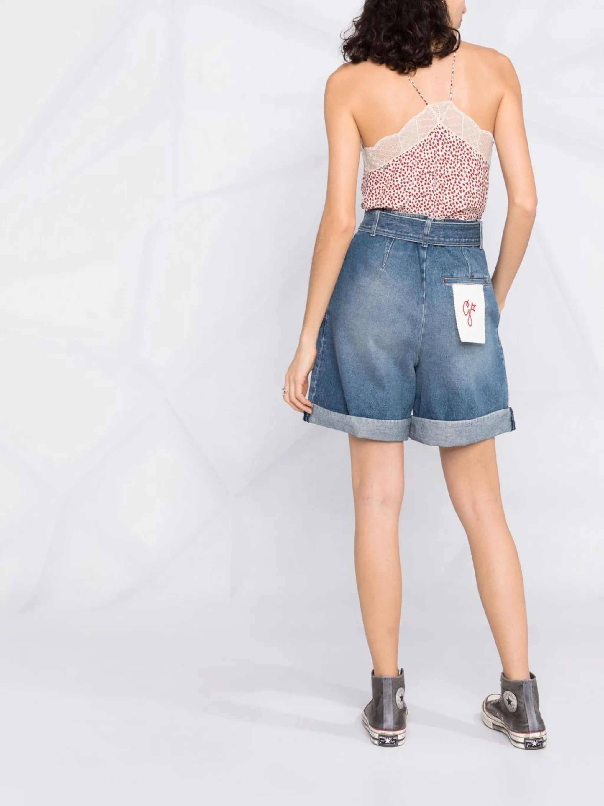 bleach-effect belted tailored shorts
