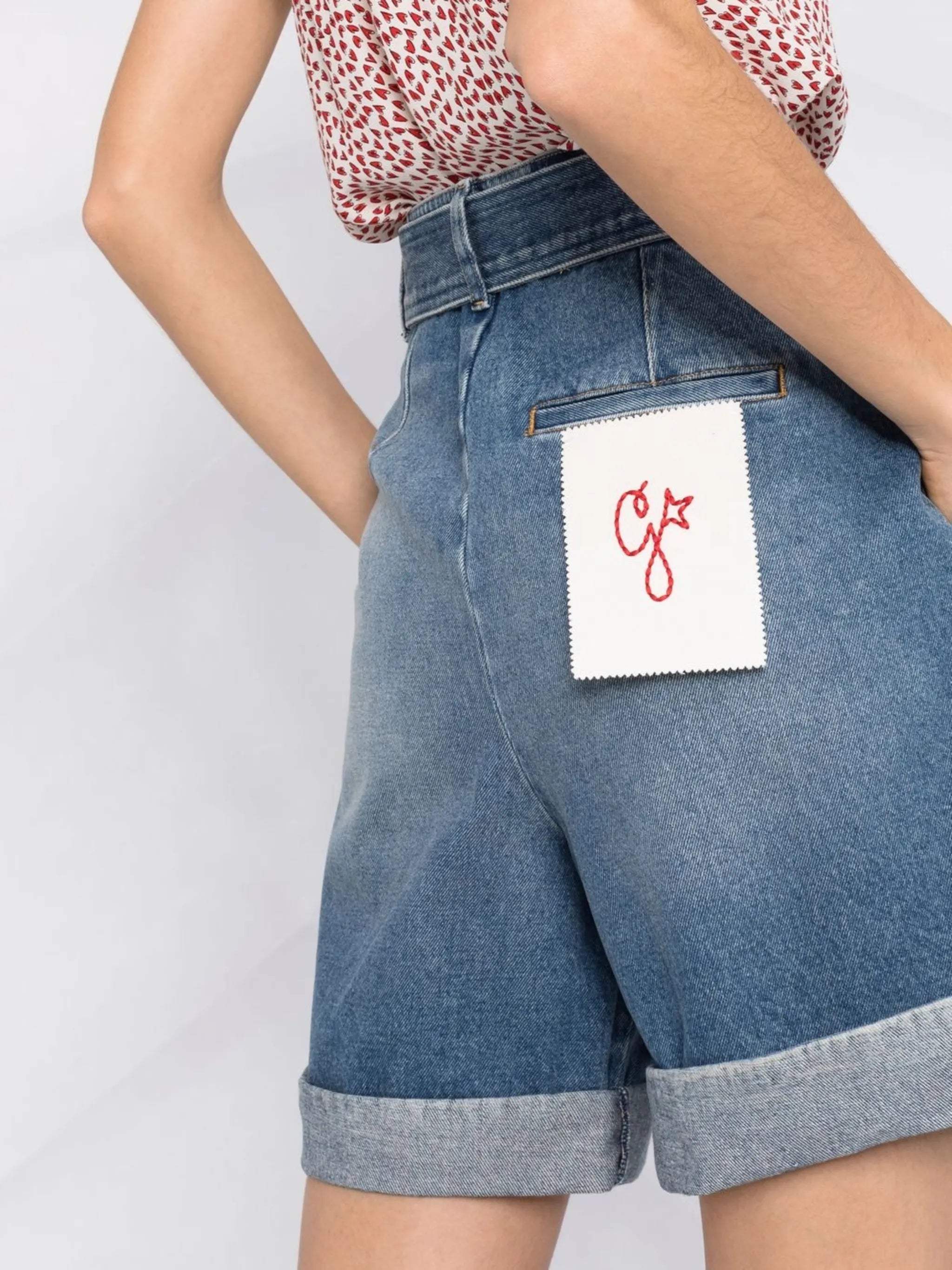 bleach-effect belted tailored shorts