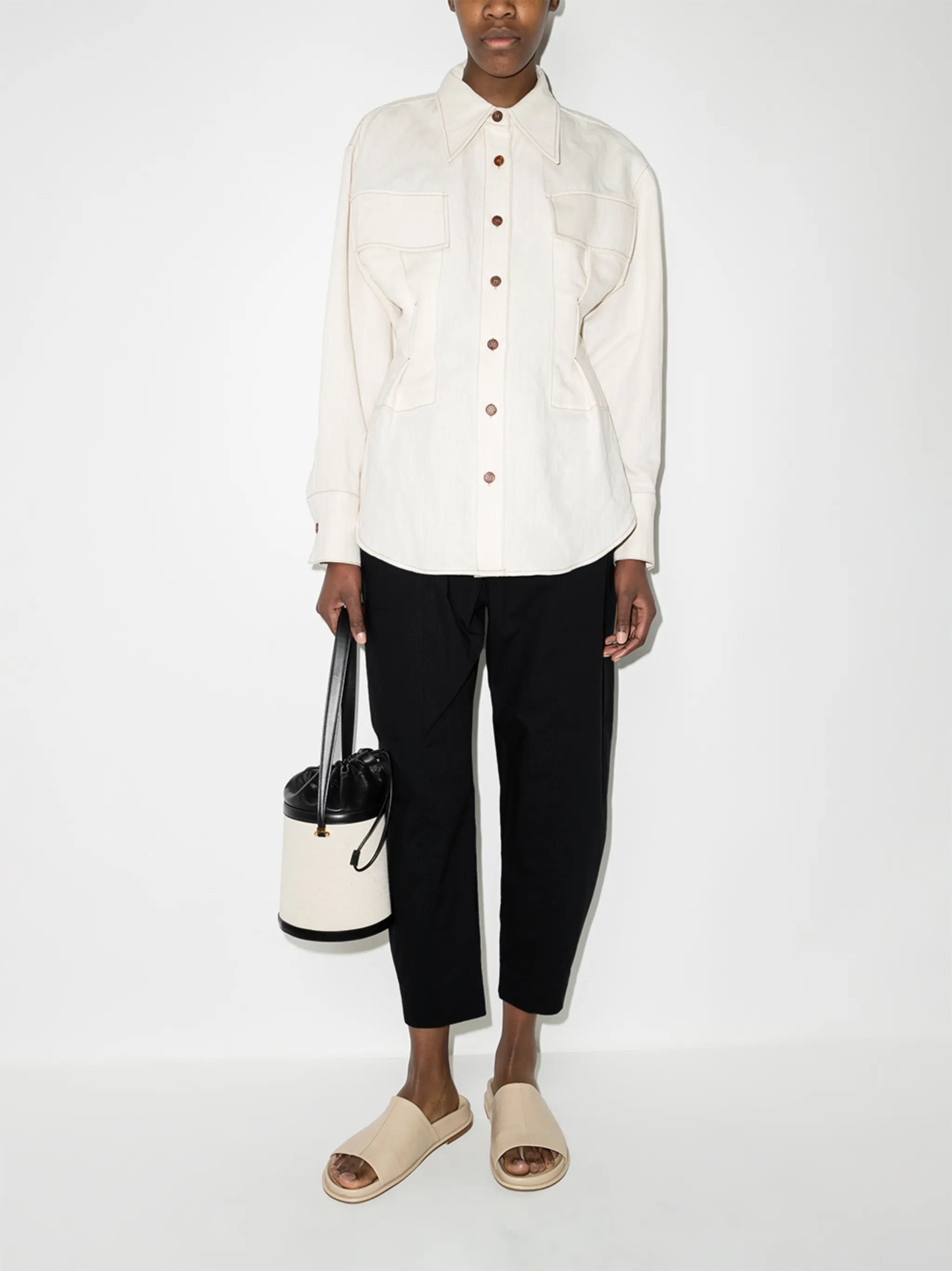 drawstring cropped cotton trousers