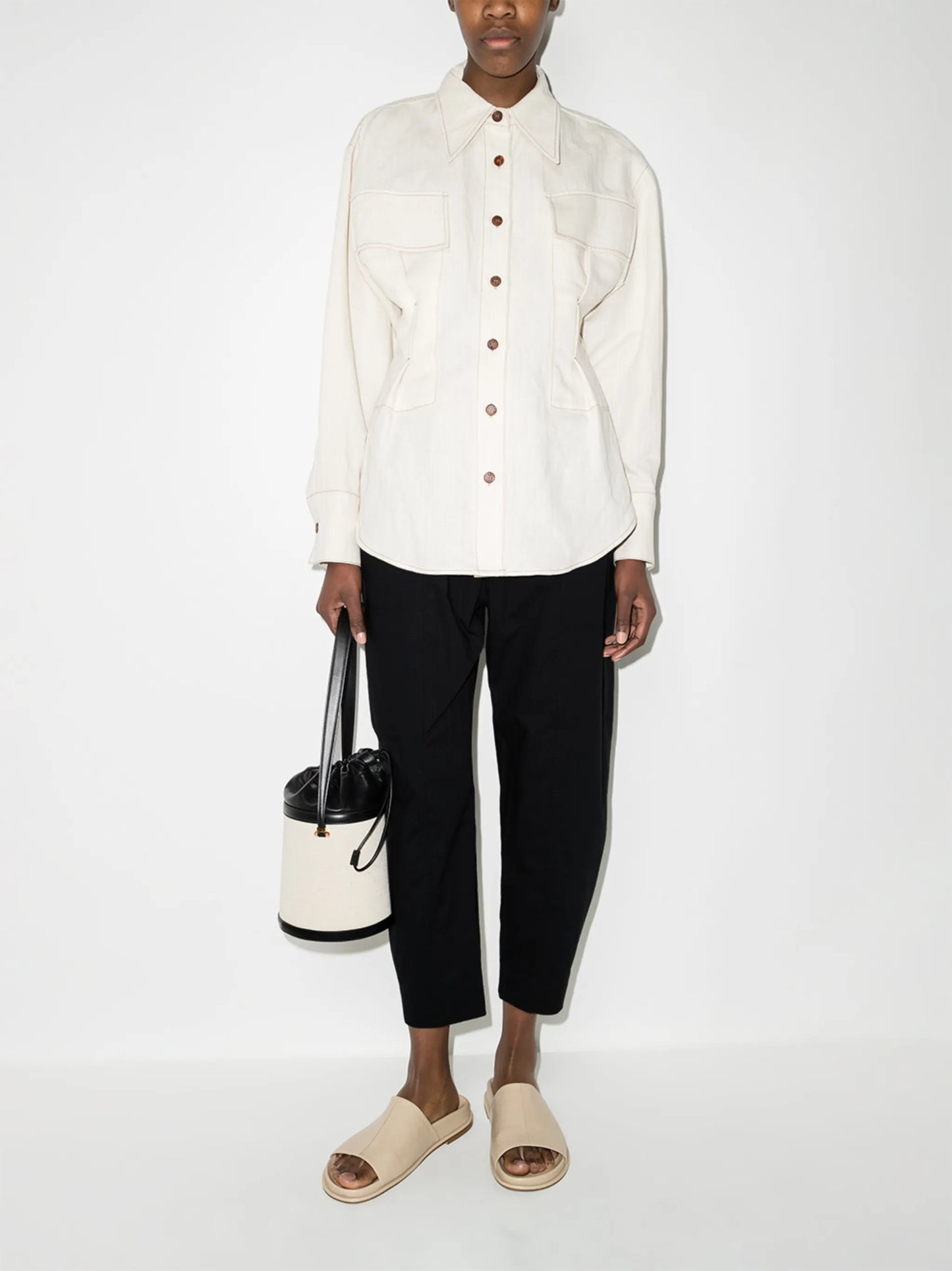 drawstring cropped cotton trousers