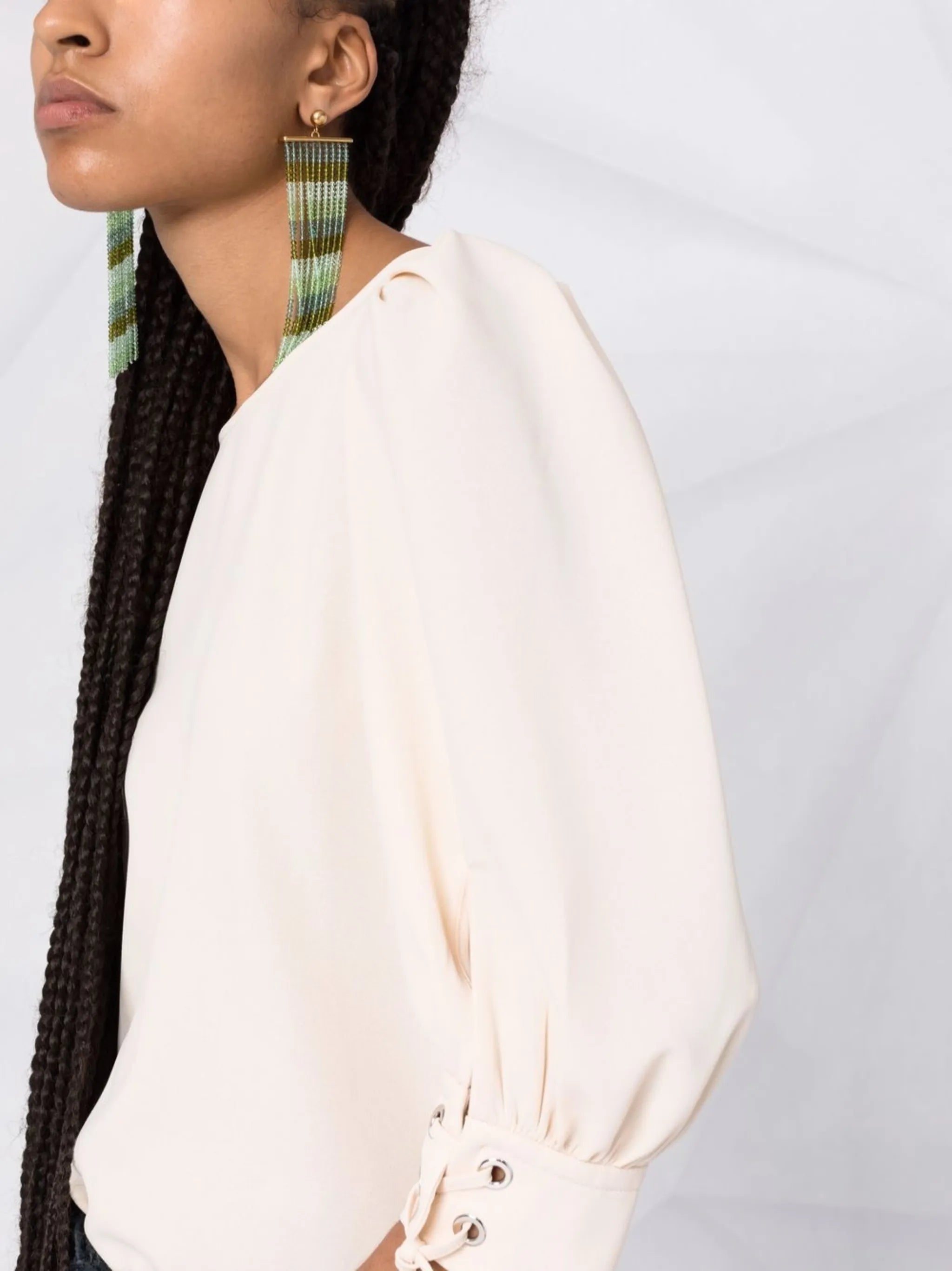 puff-sleeve round-neck blouse