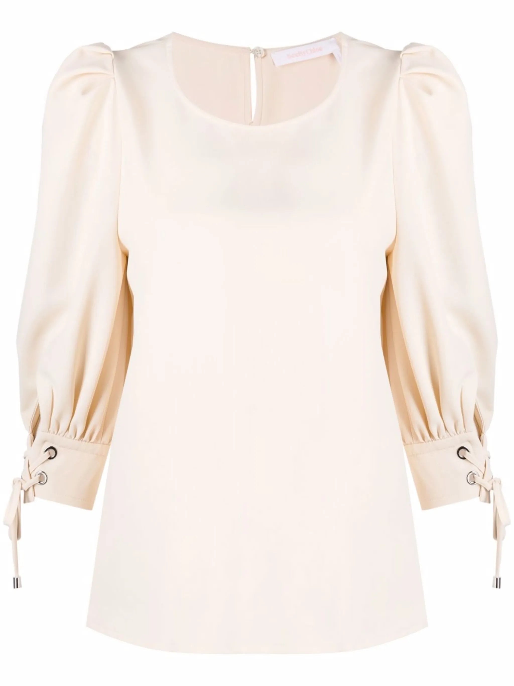 puff-sleeve round-neck blouse