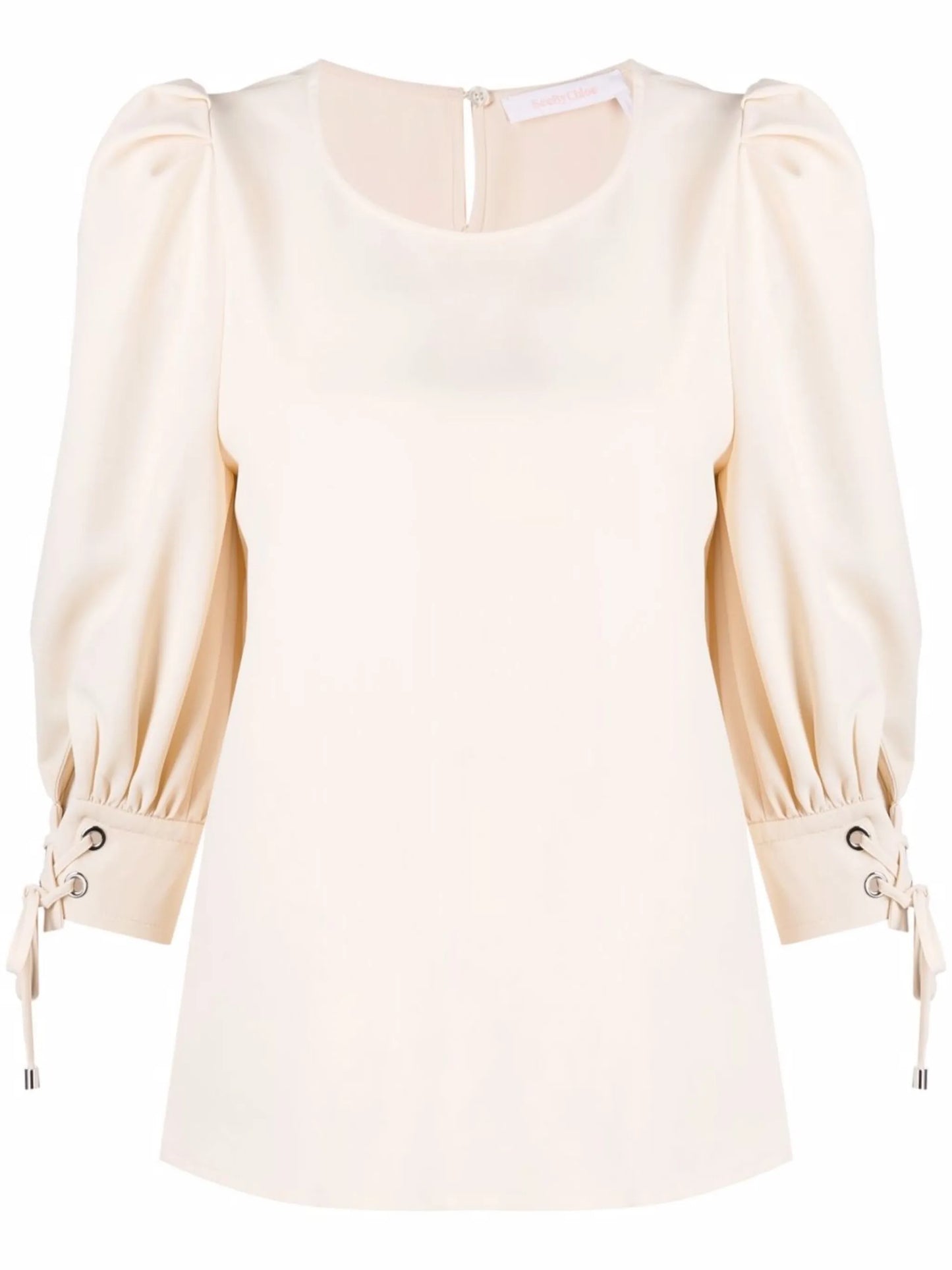 puff-sleeve round-neck blouse