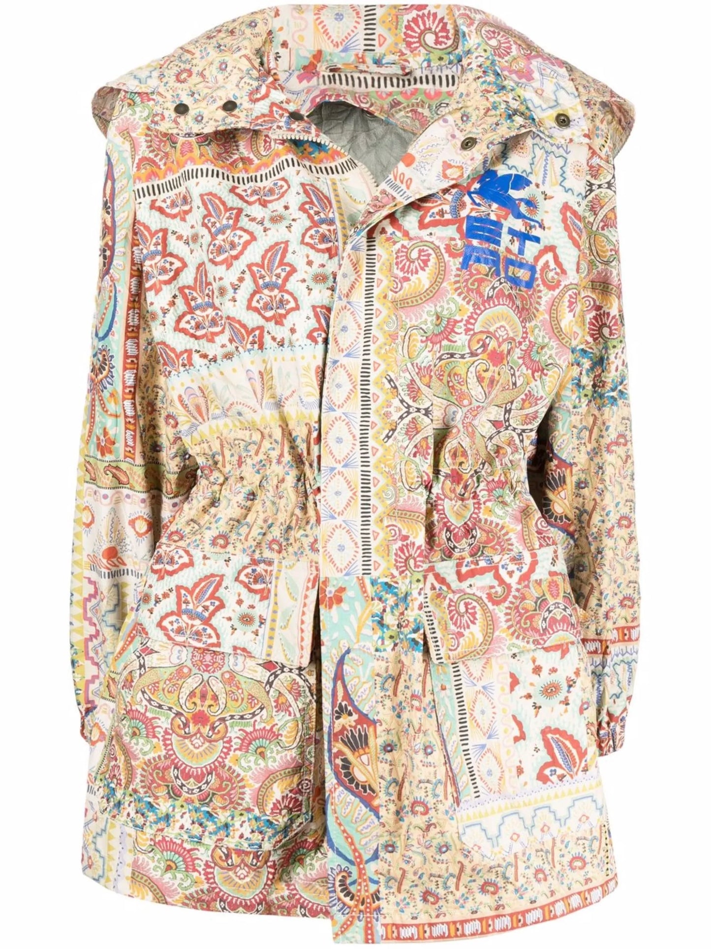 logo-print patchwork hooded jacket