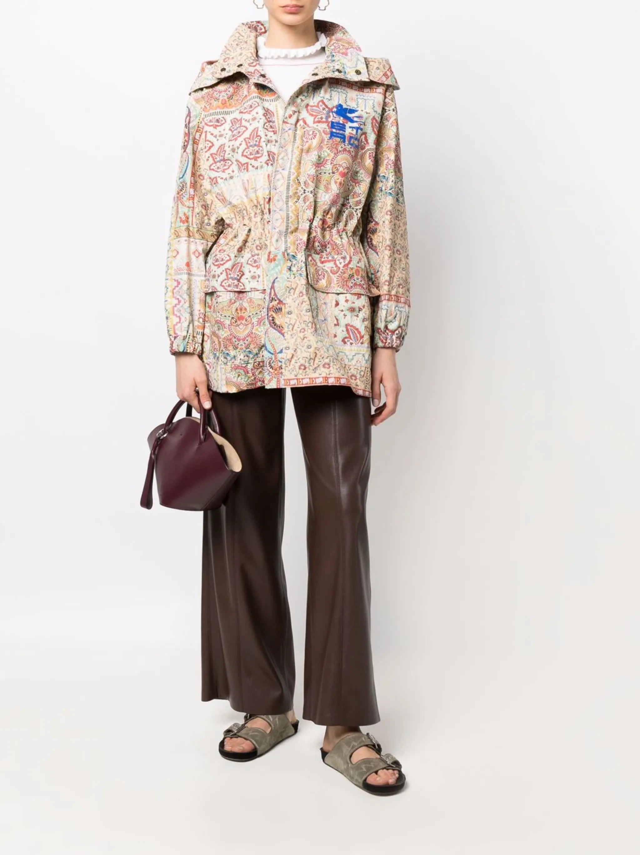 logo-print patchwork hooded jacket