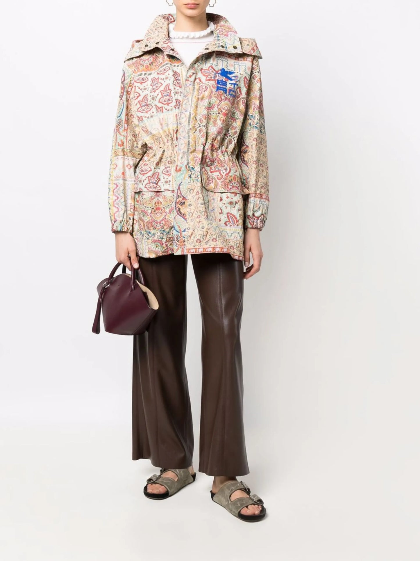 logo-print patchwork hooded jacket
