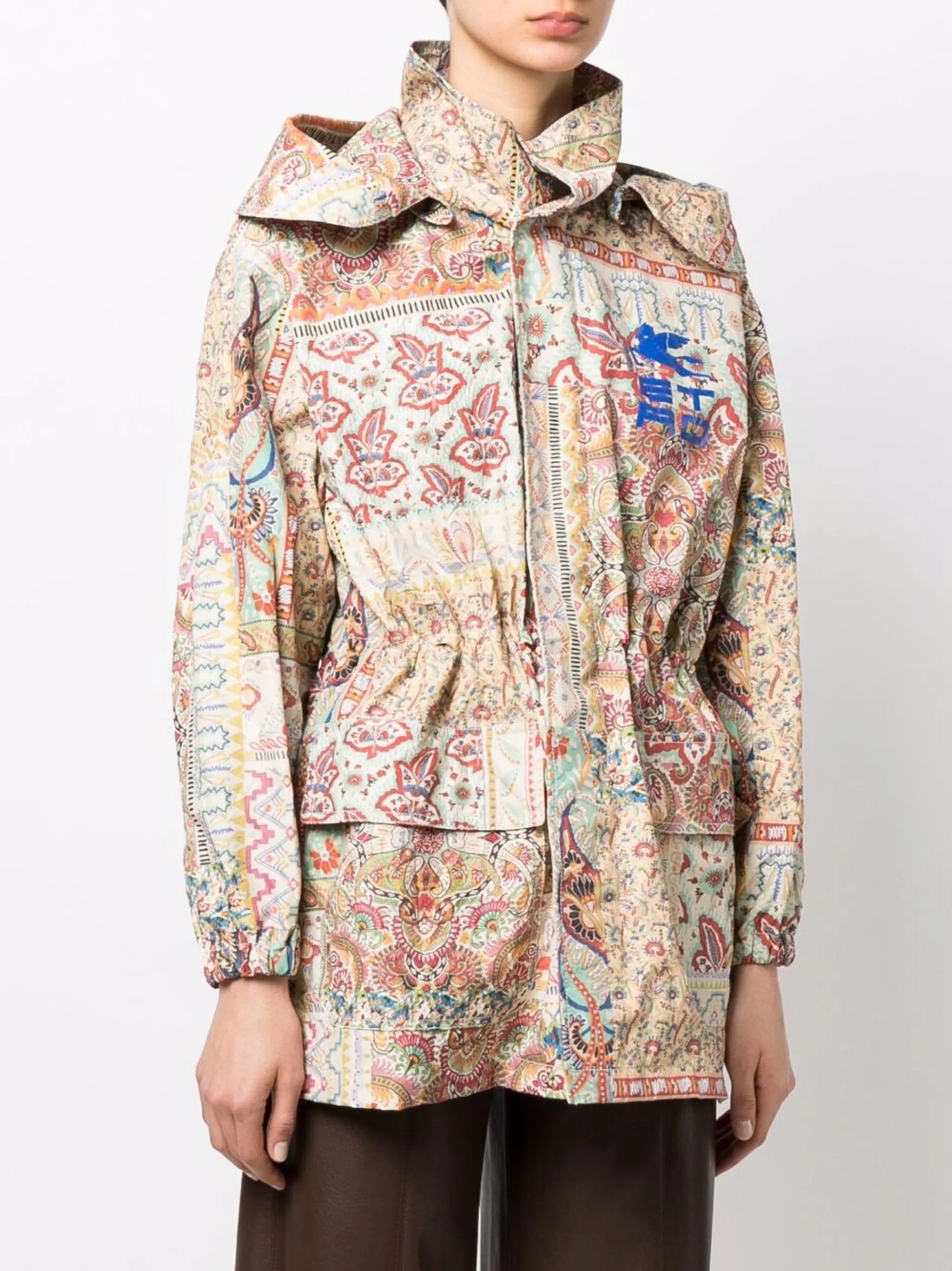 logo-print patchwork hooded jacket