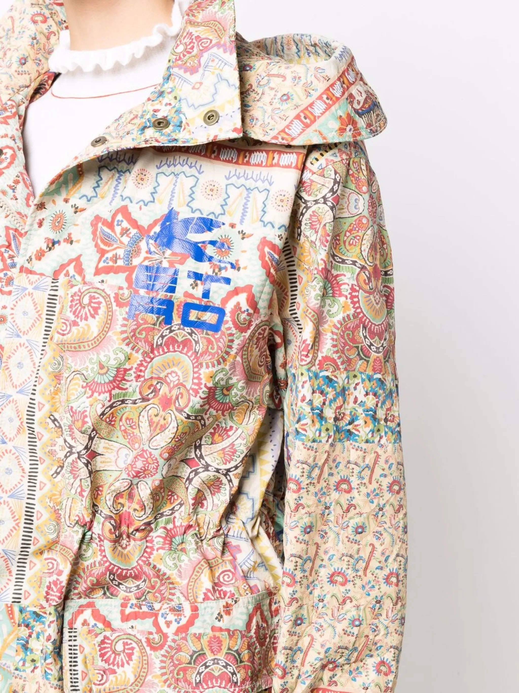 logo-print patchwork hooded jacket