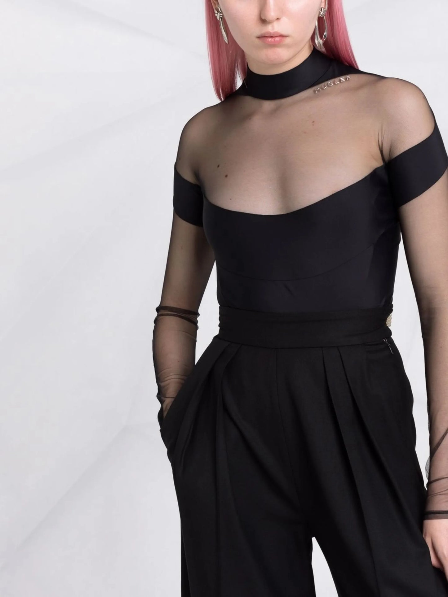 illusion-neck panelled bodysuit