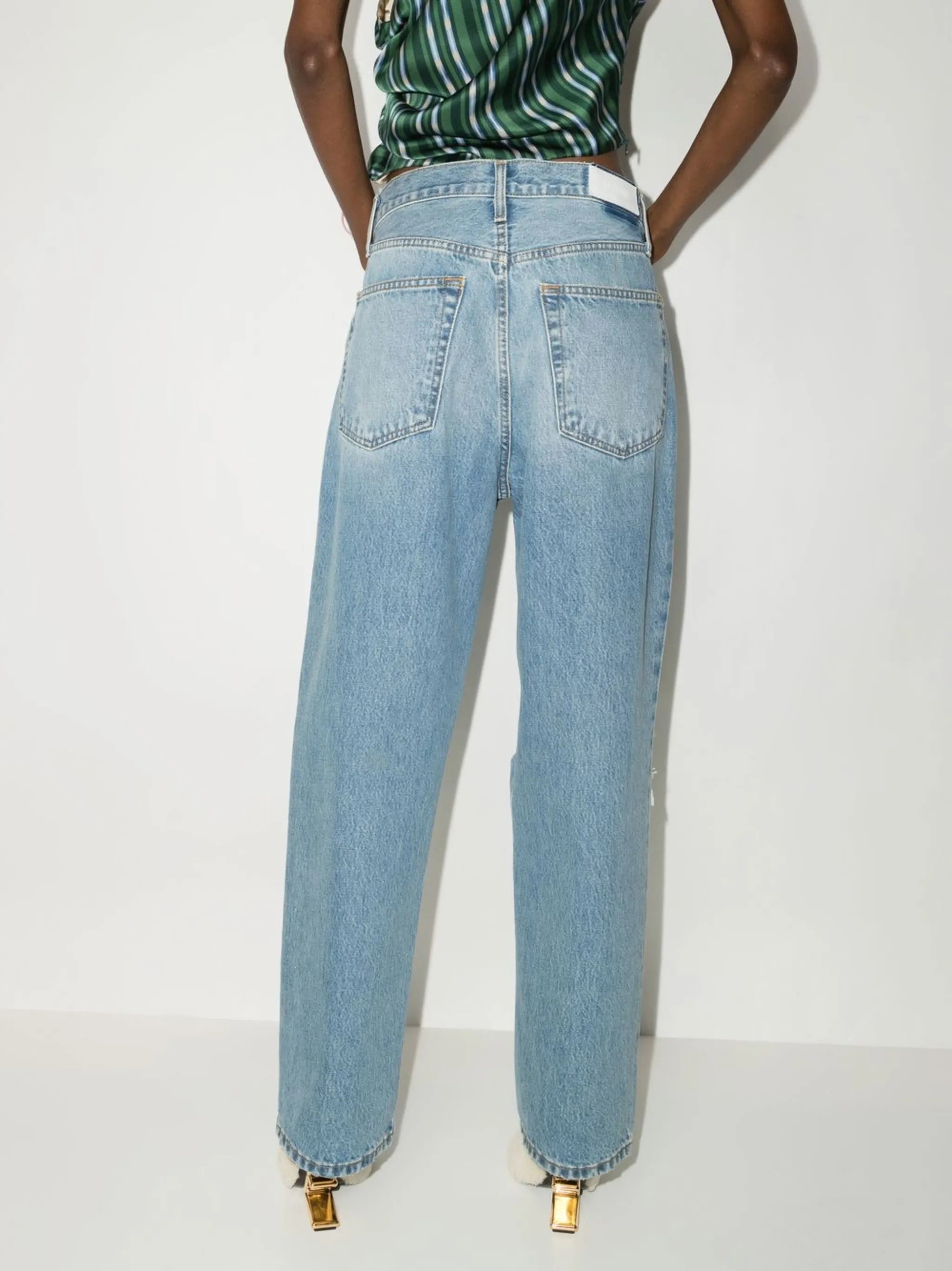 ripped straight-leg jeans