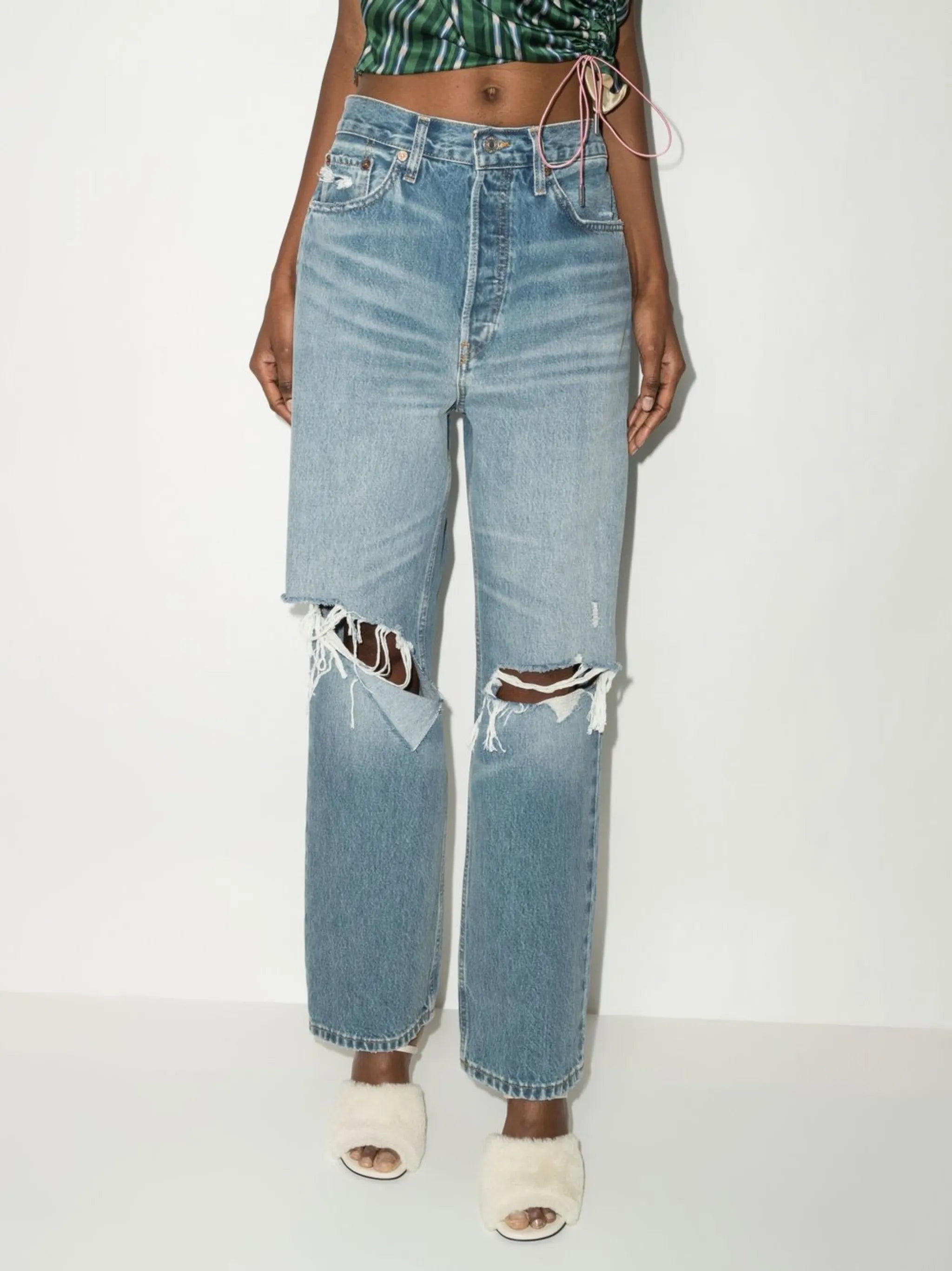 ripped straight-leg jeans