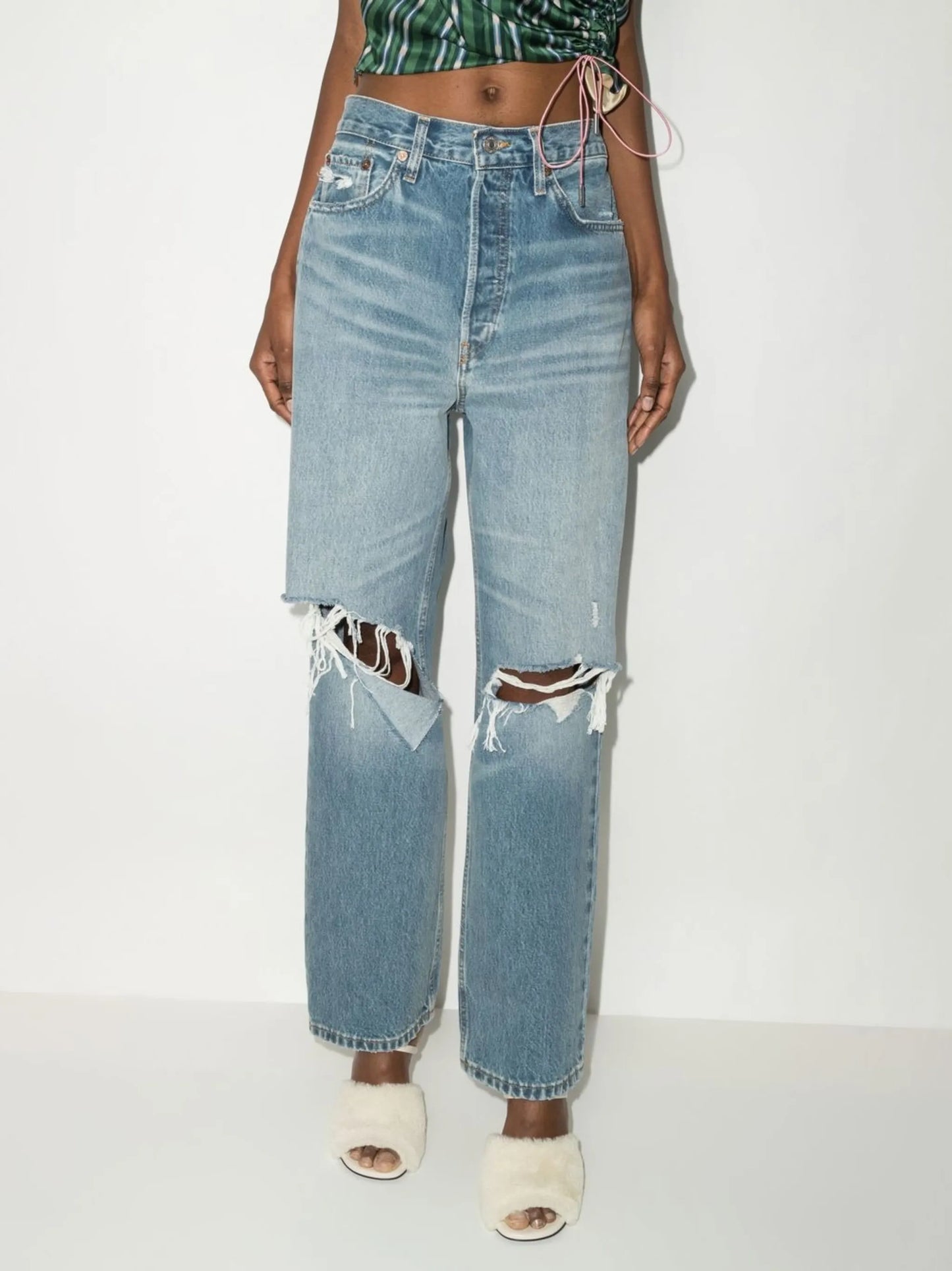 ripped straight-leg jeans
