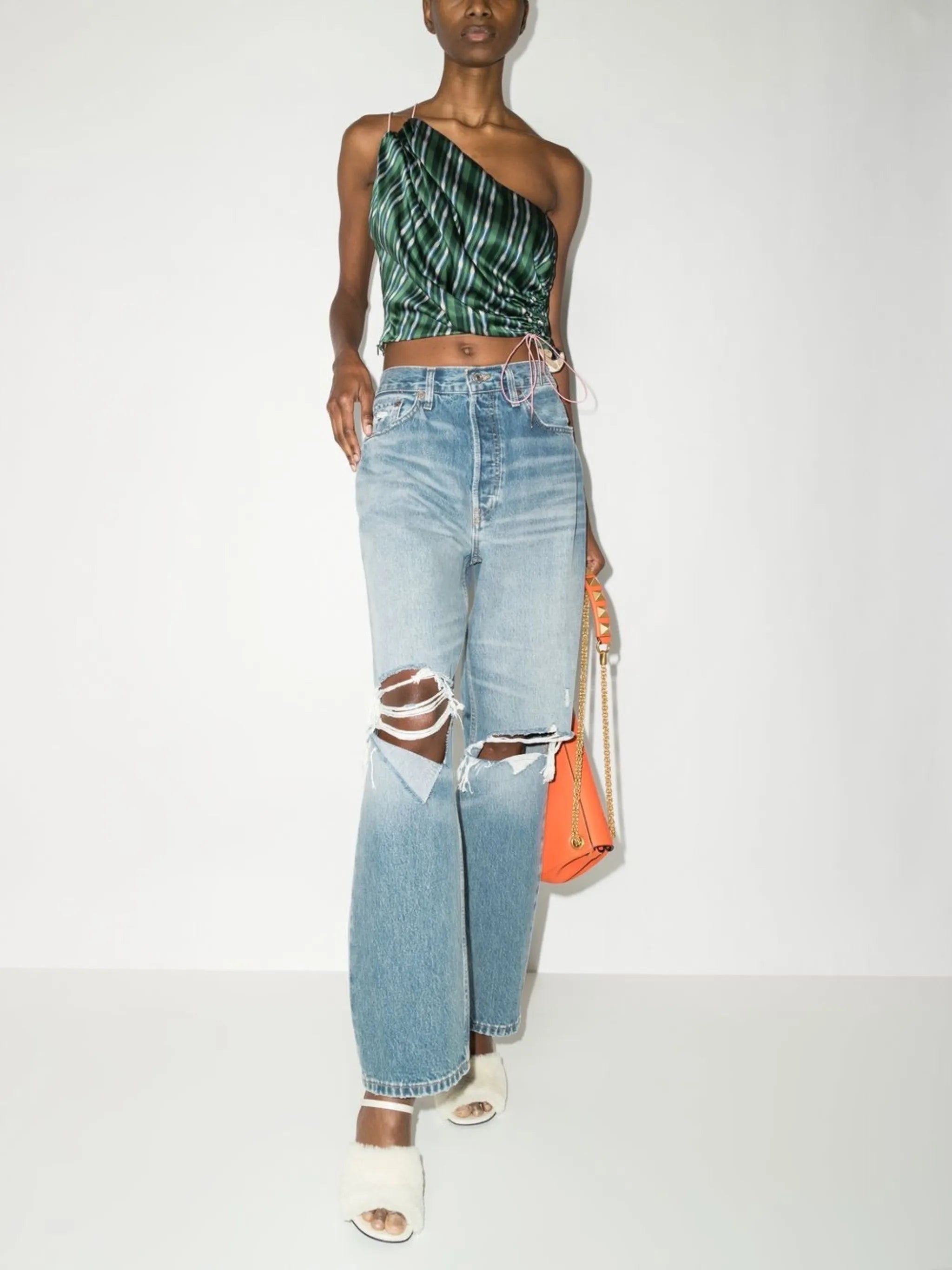 ripped straight-leg jeans