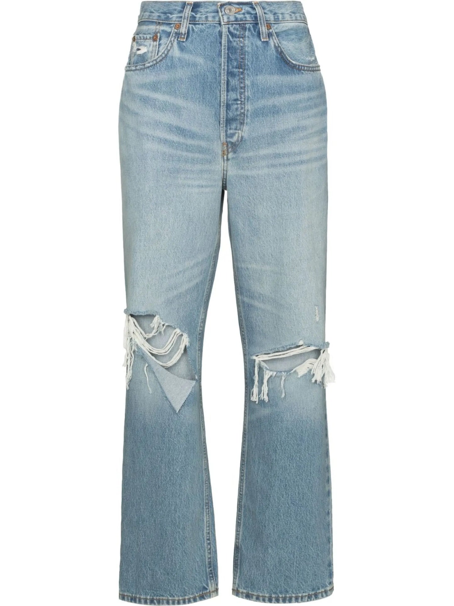 ripped straight-leg jeans