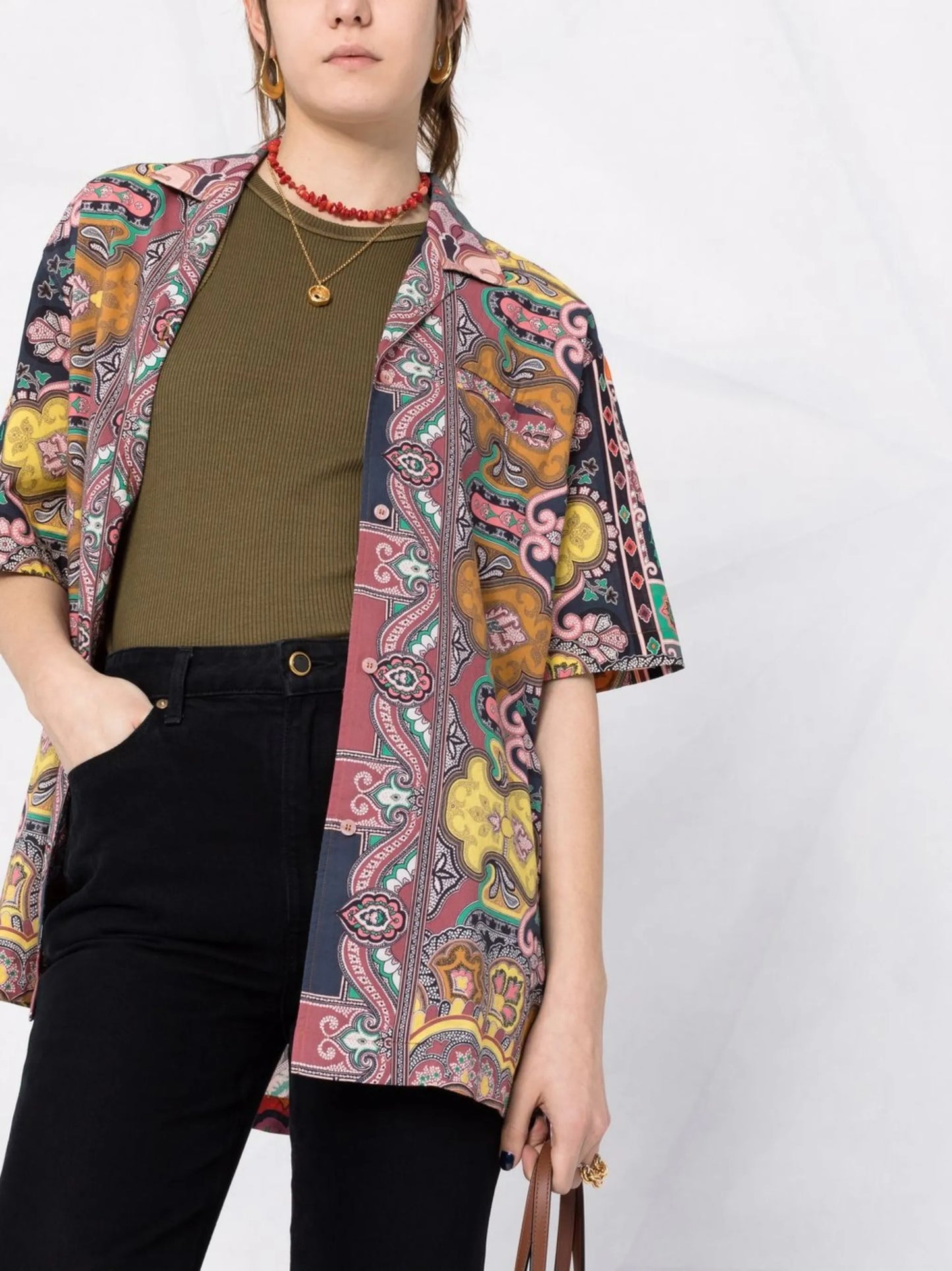 paisley pattern camp collar shirt
