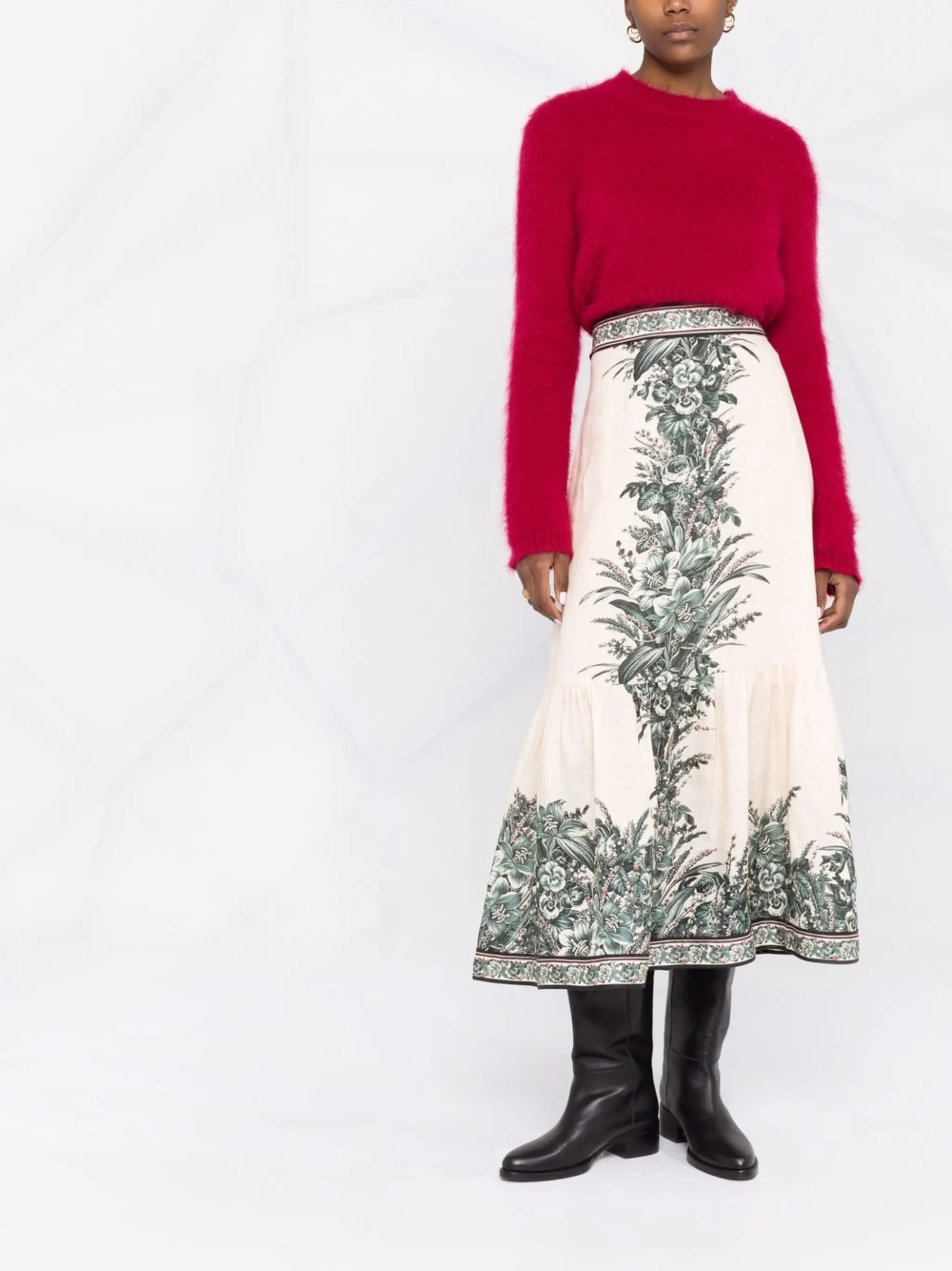 Moonshine frill-hem midi skirt
