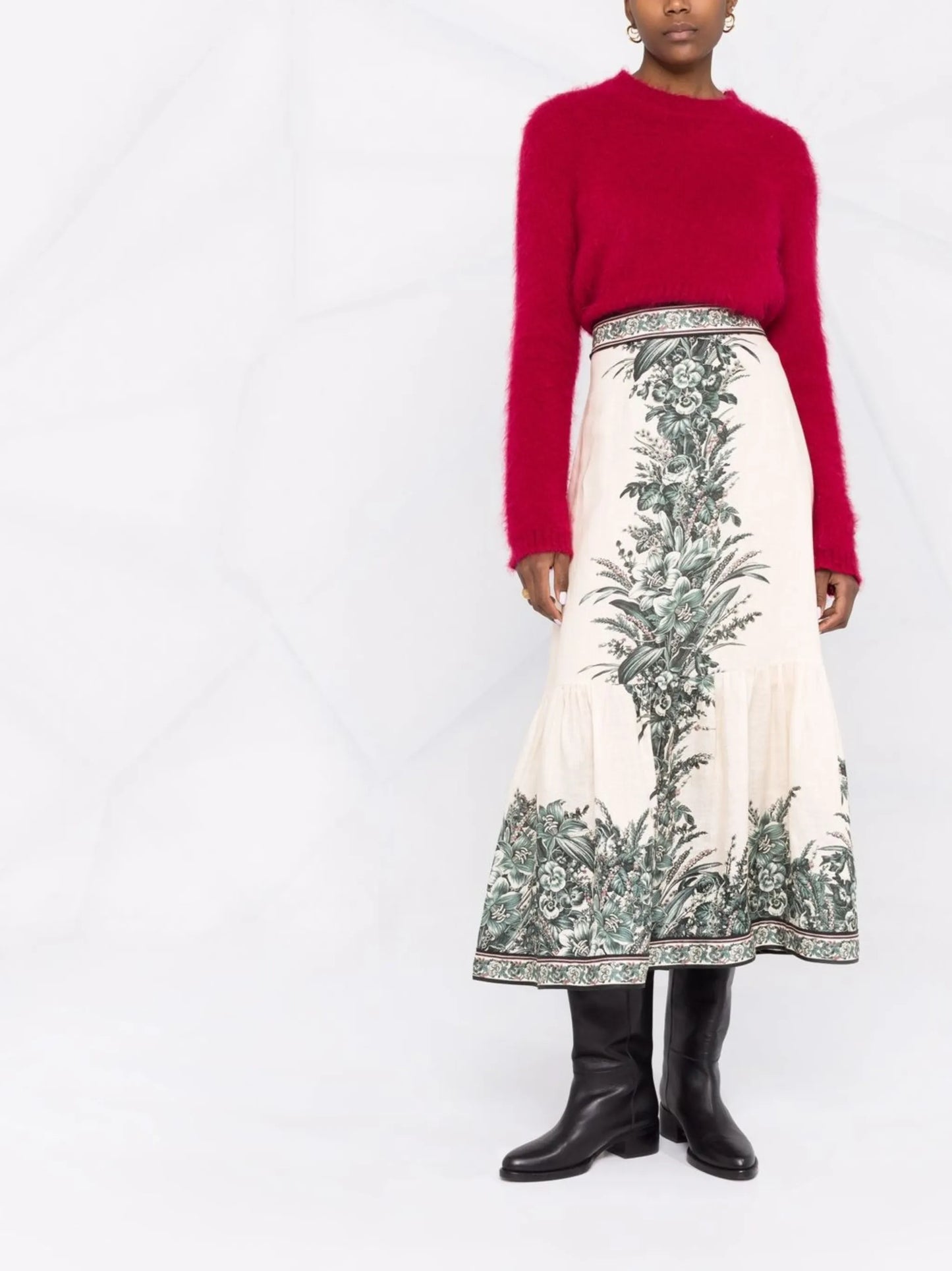 Moonshine frill-hem midi skirt