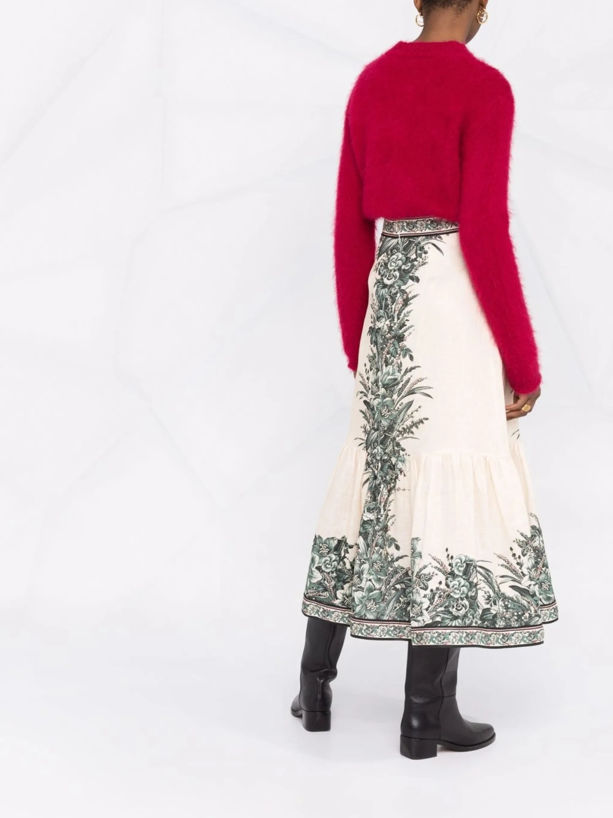 Moonshine frill-hem midi skirt