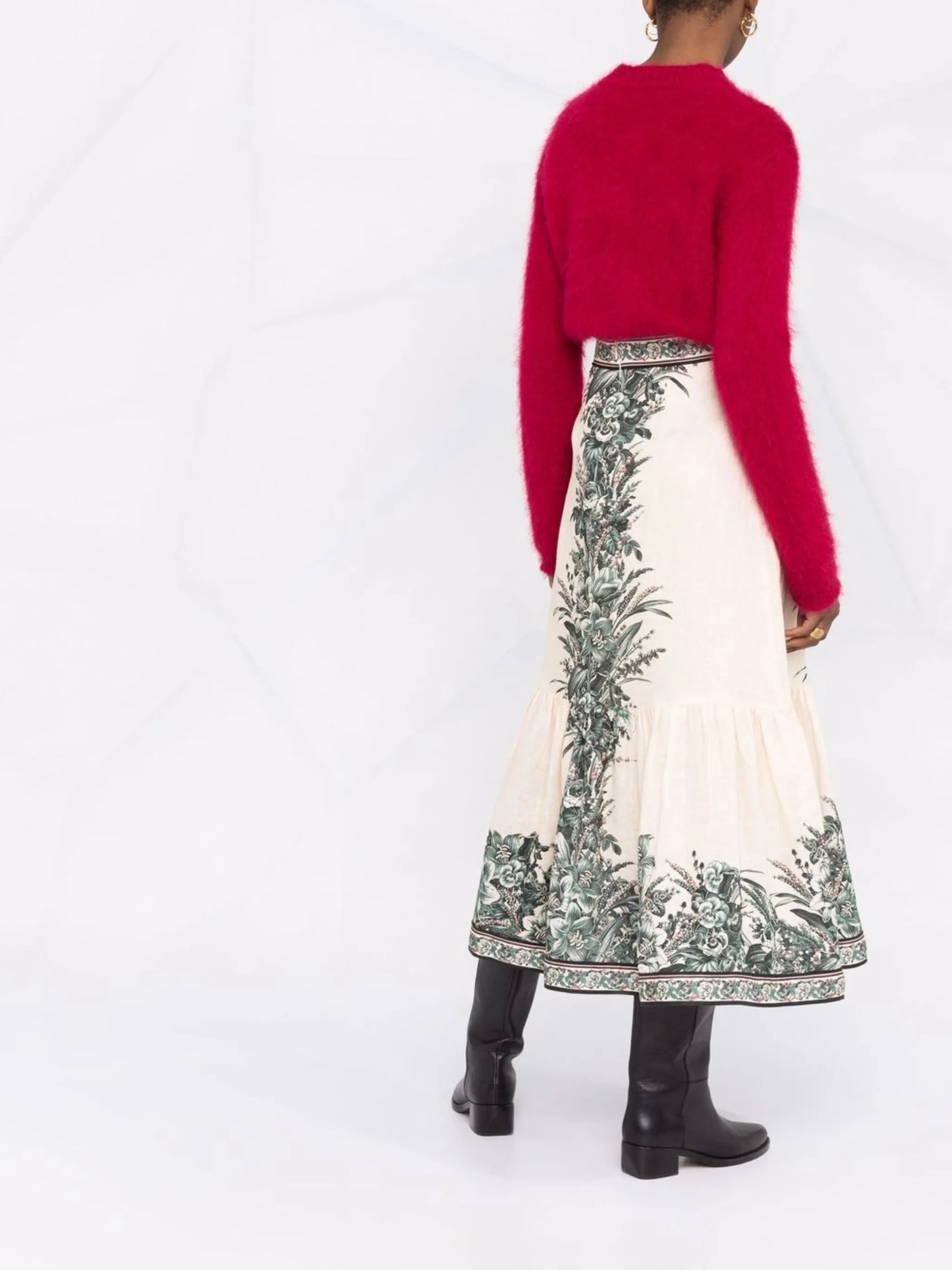 Moonshine frill-hem midi skirt