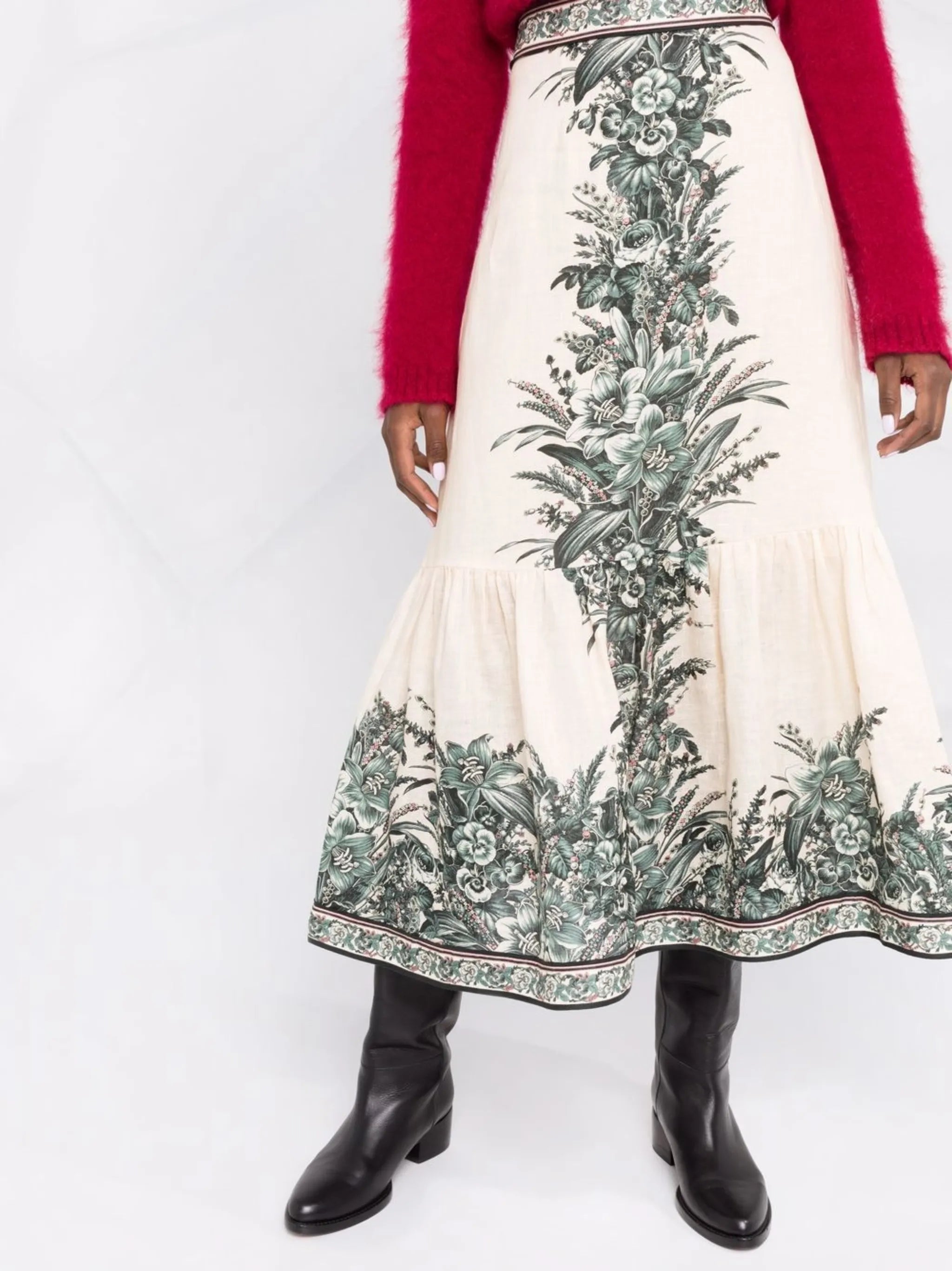 Moonshine frill-hem midi skirt