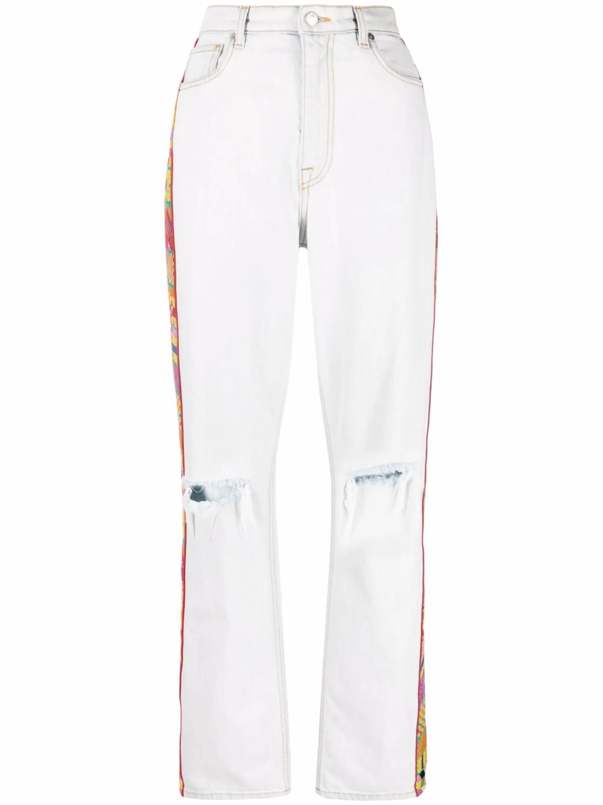 embroidered-trim straight-leg jeans