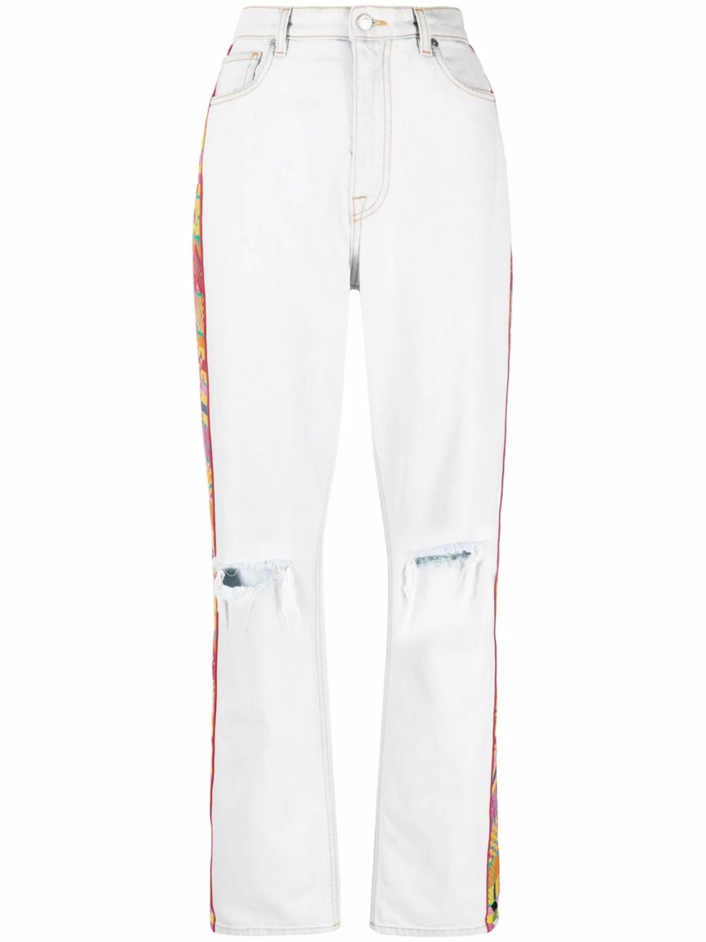 embroidered-trim straight-leg jeans