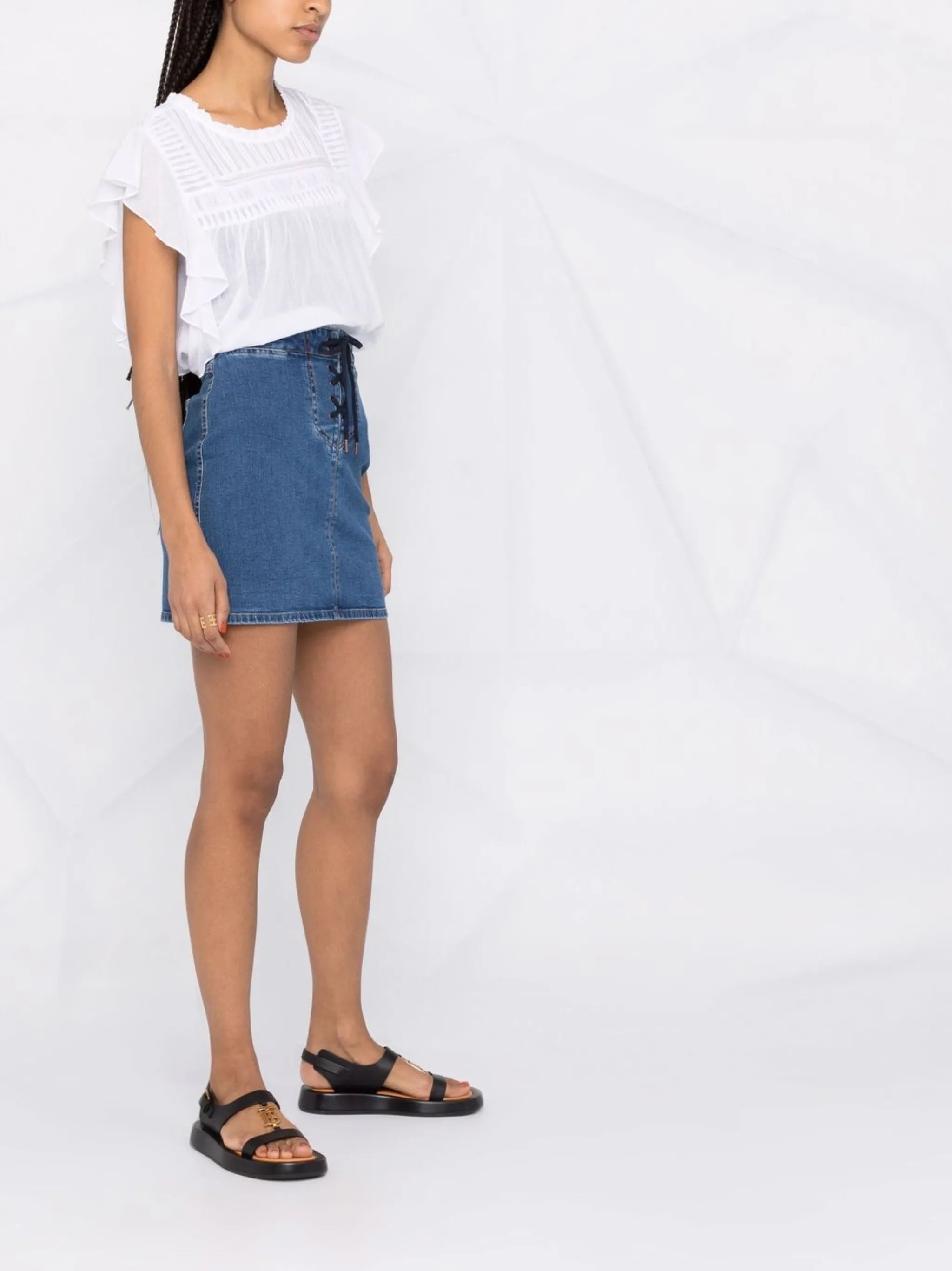 lace-up denim skirt