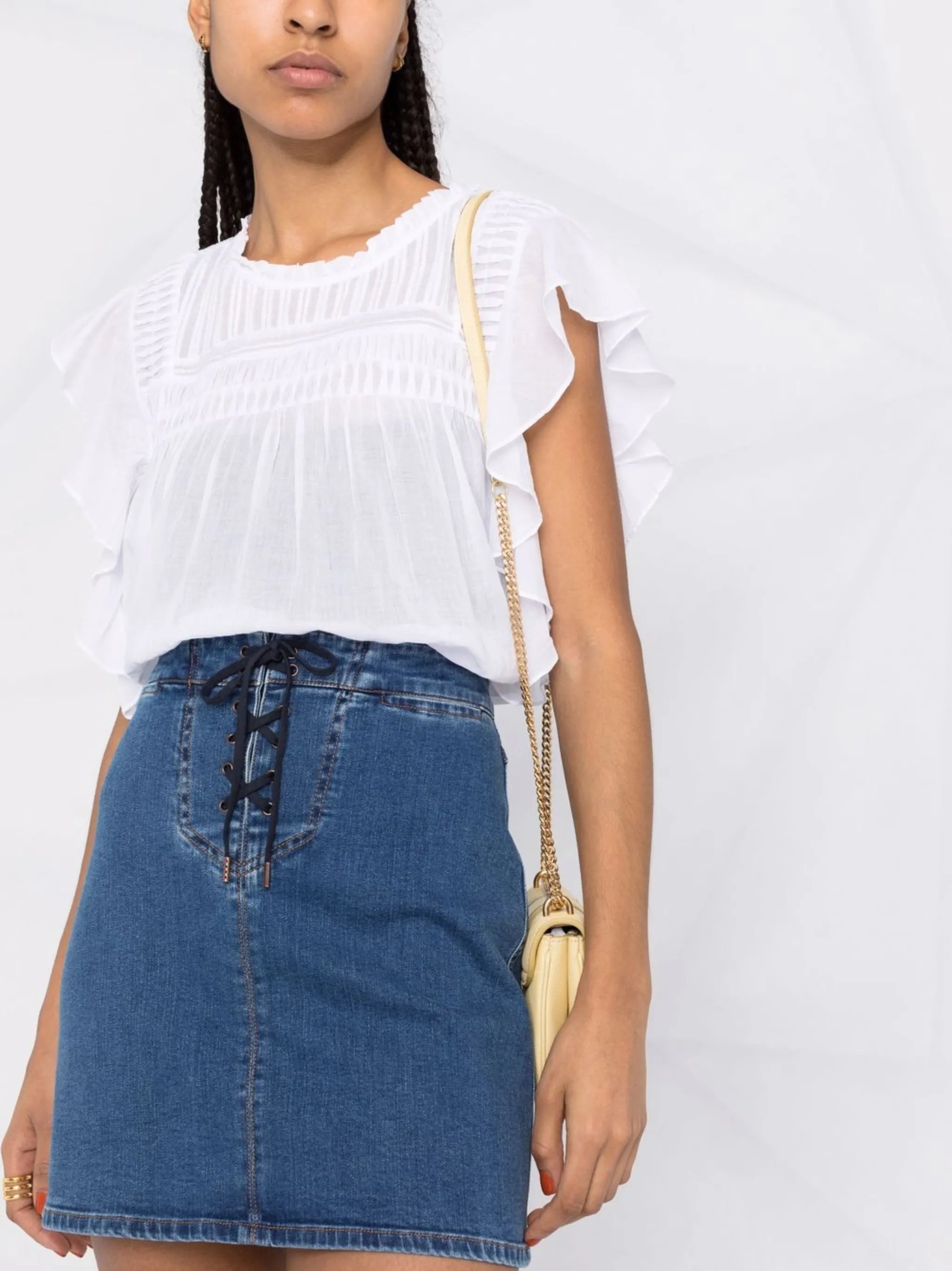 lace-up denim skirt