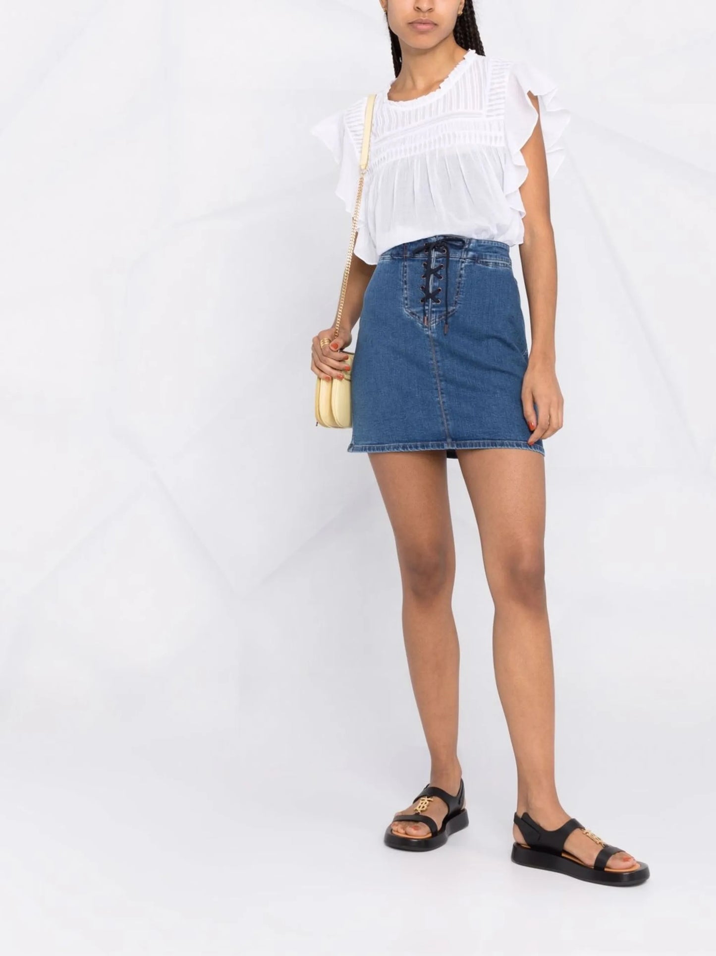 lace-up denim skirt