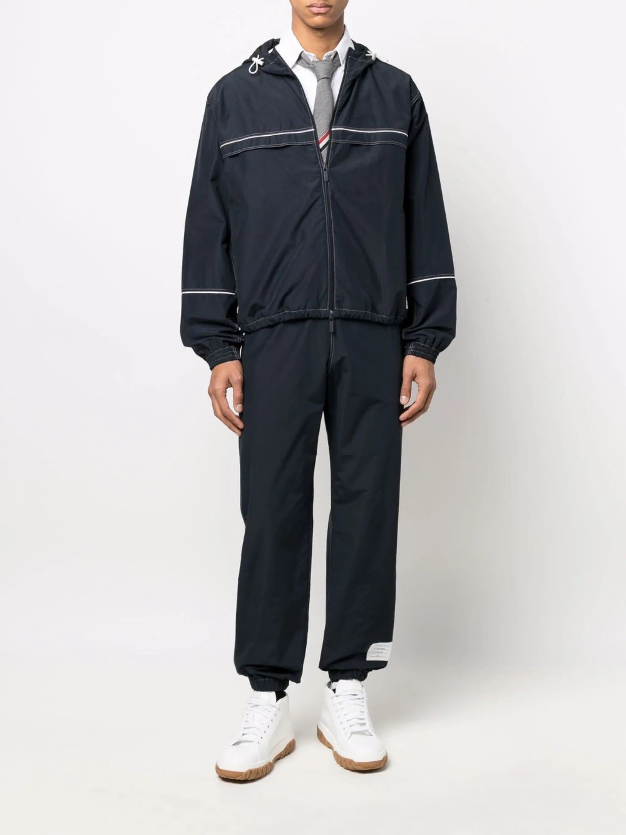 contrast-stitch hooded track jacket