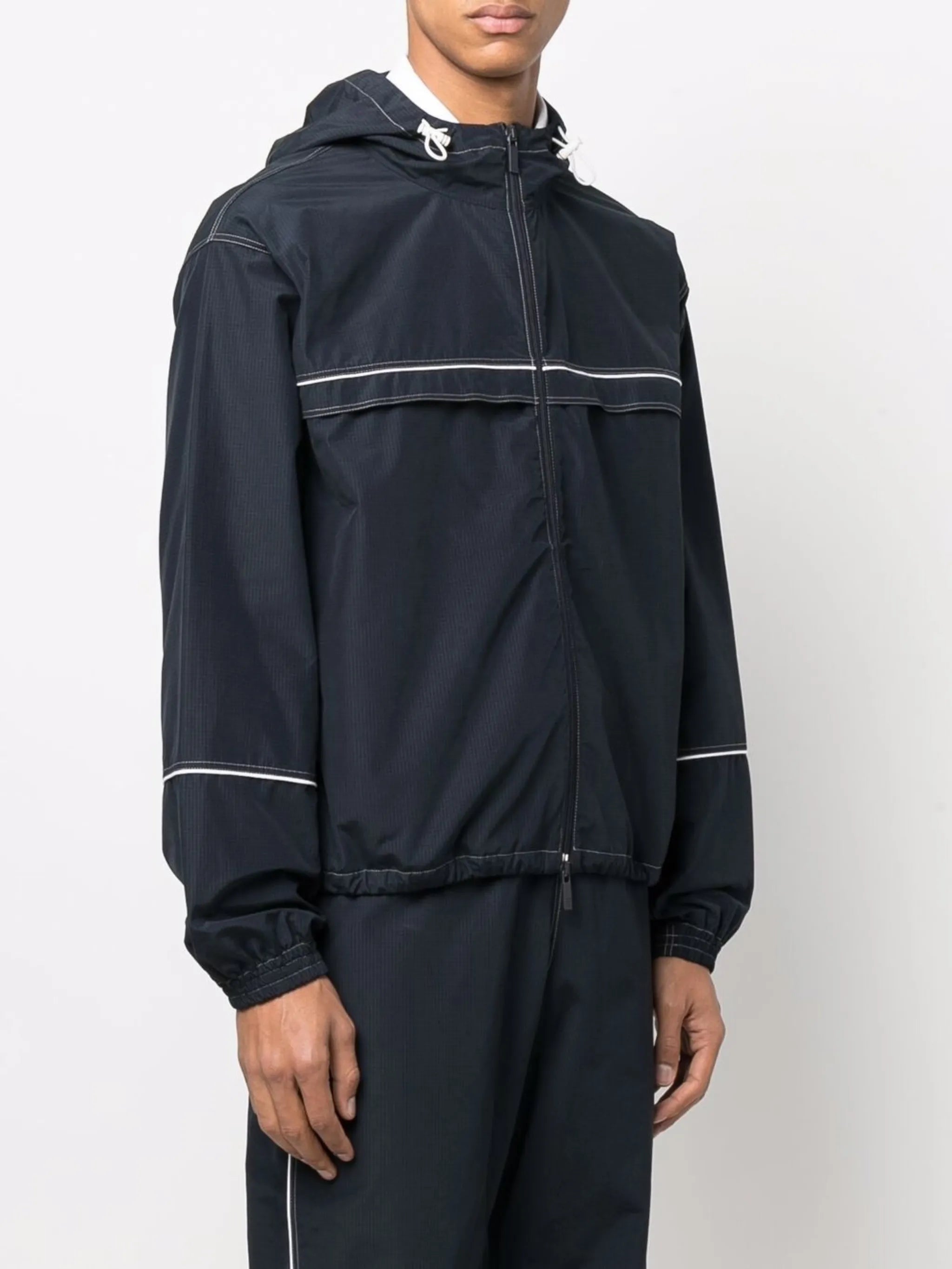 contrast-stitch hooded track jacket