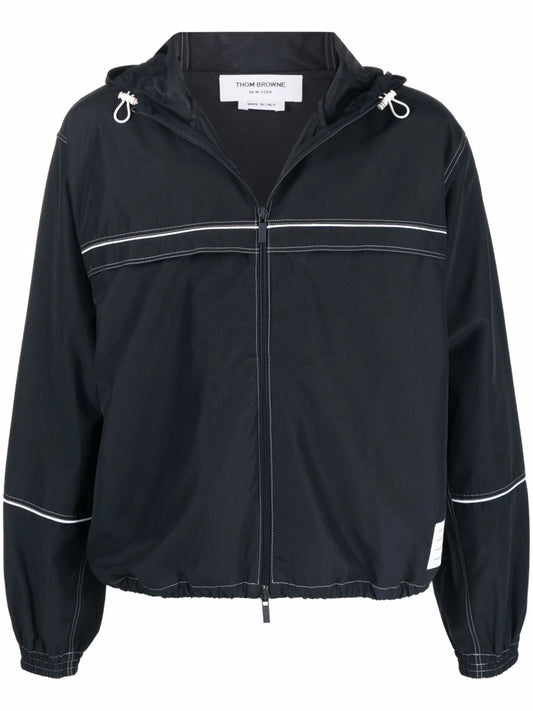 contrast-stitch hooded track jacket
